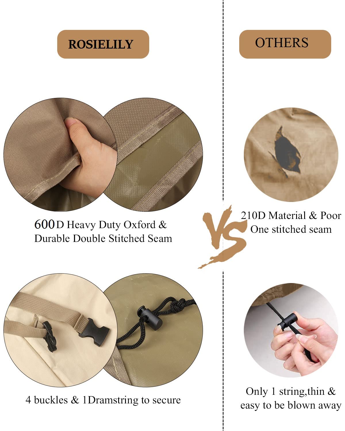 RosieLily High Back Patio Chair Covers Waterproof Heavy Duty Stackable Outdoor Bar Stool Cover Patio Furniture Covers Outside Lounge Deep Seat Covers, High Back-2 Pack Beige