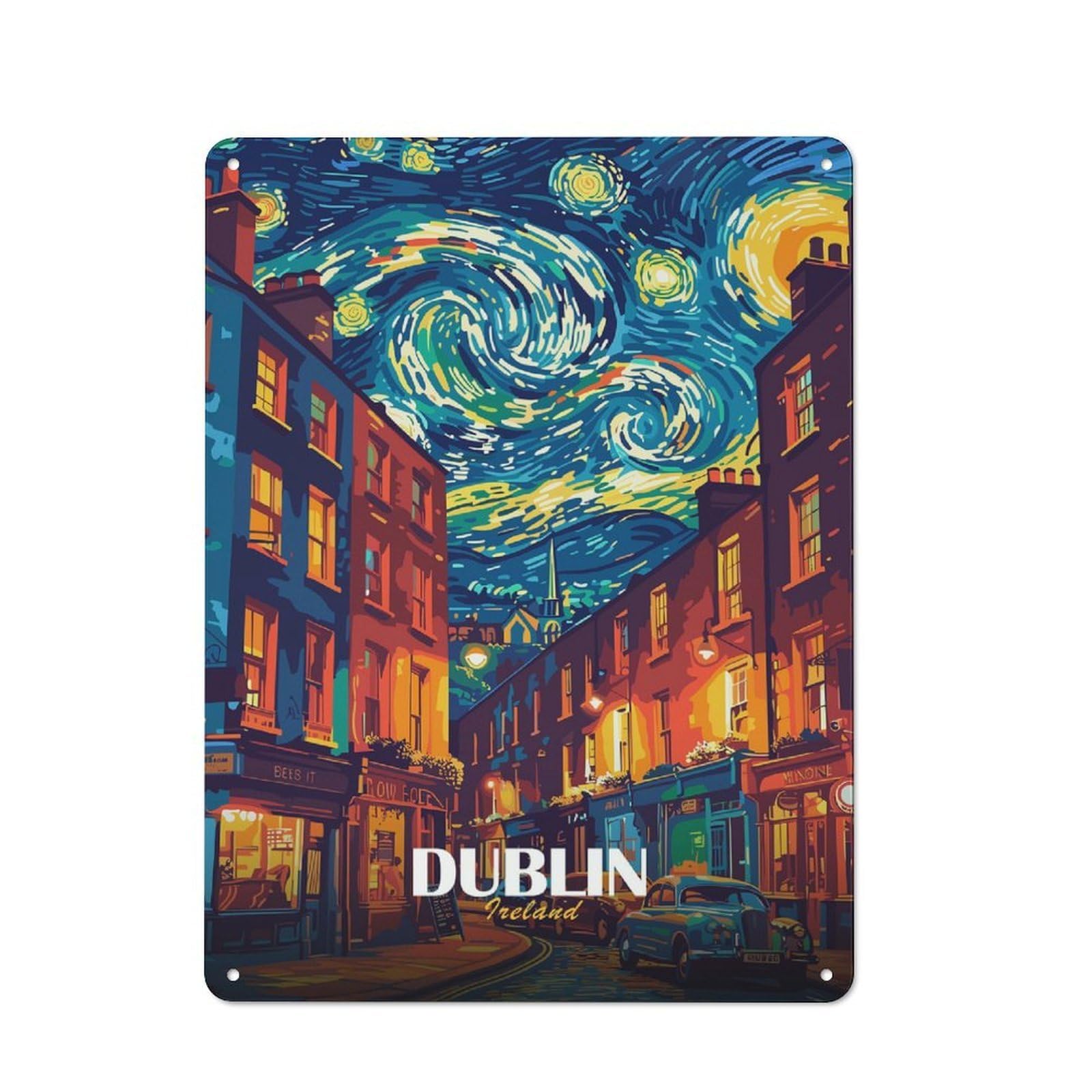 Junmoney Style-17 Smart Dublin Starry Night Cityscape Office Metal Sign 40X30cm, Creative Space Decor For Home Office, Reading Corner Or Bedroom