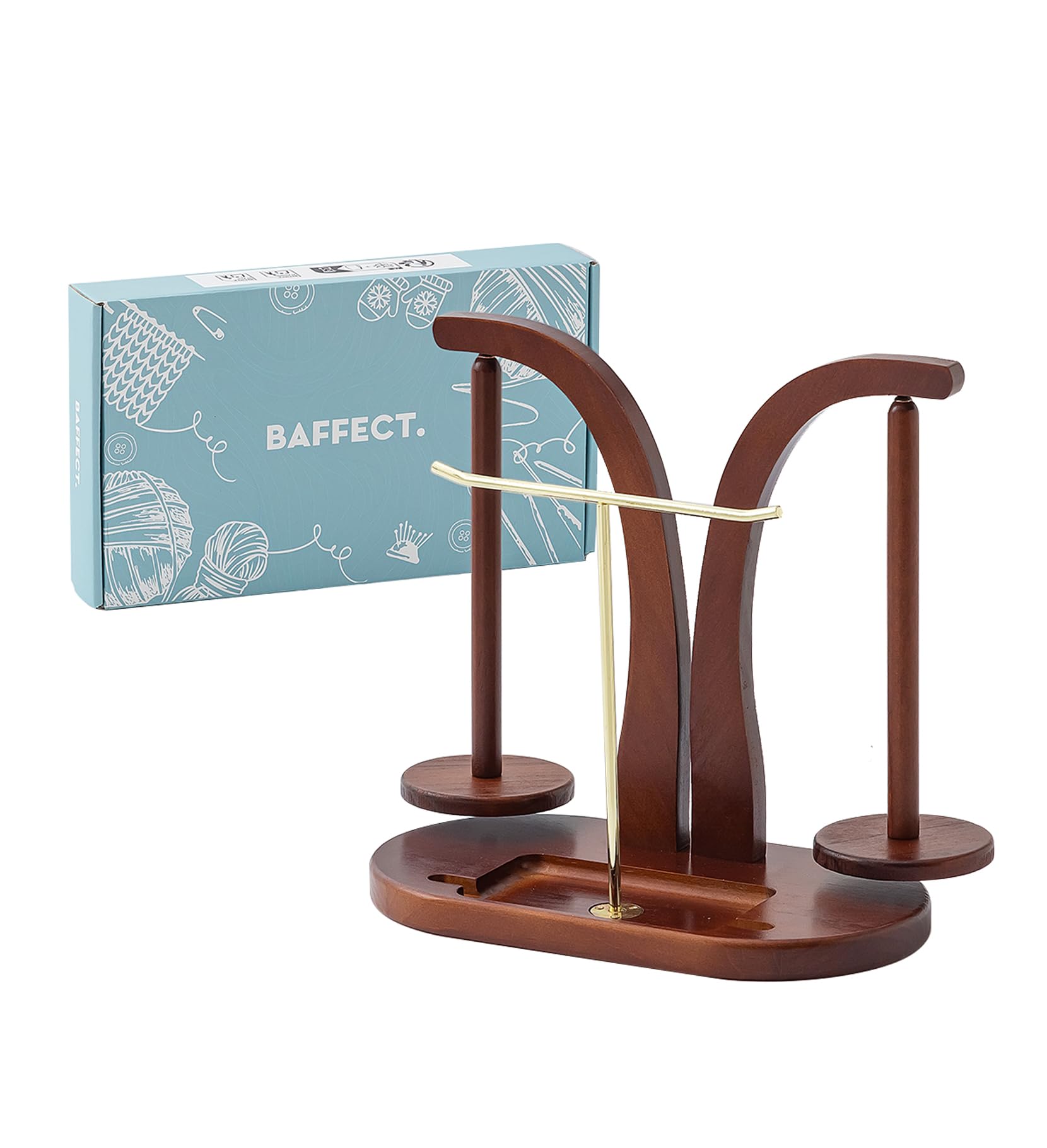 Baffect Garnhalter, magnetisch, Wollhalter aus Holz mit Strickzubehör, doppelter Garnkugelhalter für Häkelliebhaber (Braun + Gold)