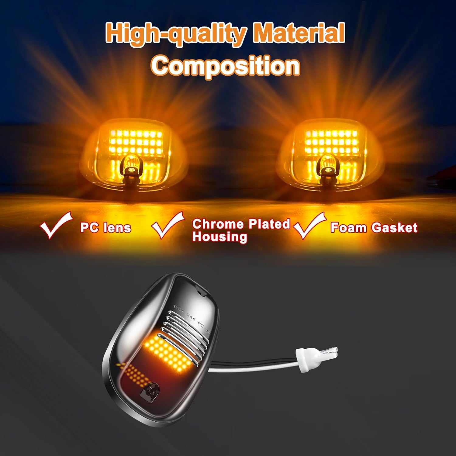 5PCS 24LED Amber Smoke Cab Roof Running Lights | 264146BK Assembly + Wire Harness – Replacement for 2003-2018 1500/2500/3500/4500/5500 Pickup Trucks