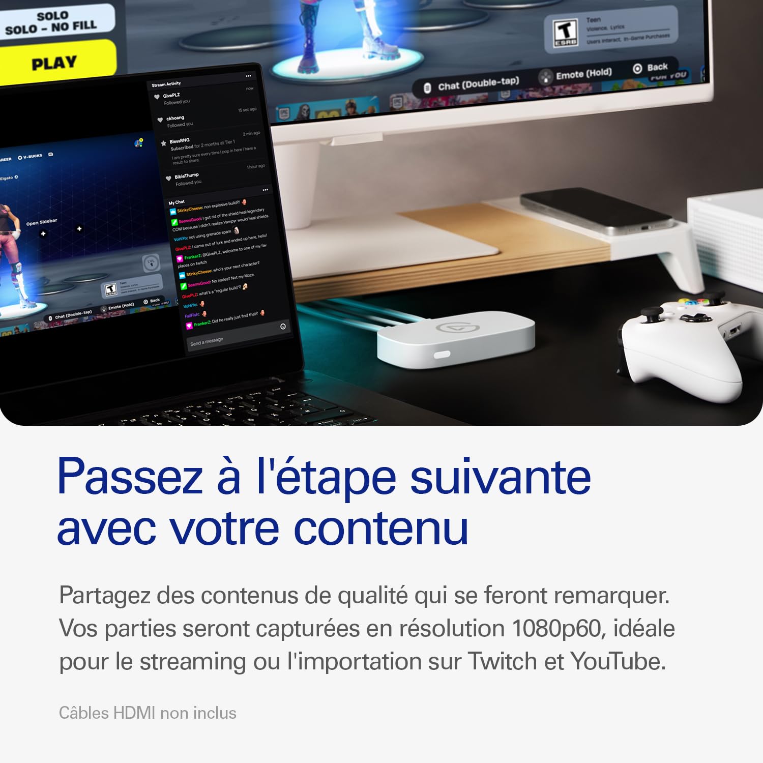 Elgato Game Capture Neo – Carte de Capture USB Portable, Pass-Through 4K60 HDR, Enregistrement 1080p60 – pour PS5|Xbox|Nintendo Switch 2|iPhone – OBS, QuickTime, etc. - Plug-and-Play, PC|Mac|iPad