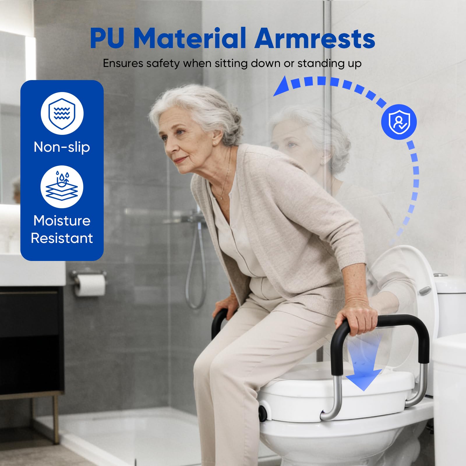Rialzo WC per Anziani con Braccioli, Aggiunge 12 cm di Altezza, Alzatore per Sedile del WC per Anziani, Seniores e Donne in Gravidanza, Sicurezza e Supporto per Disabili, Larghezza Regolabile