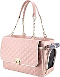 Fashion Dog Purse Carrier for Small Dogs with 2 Super-Large Pockets, Holds Up to 10lbs PU Leather Pet Carrier, Cat Carrier, Airline Approved Puppy Purse Carrier for Travel (Pink, Small Size)