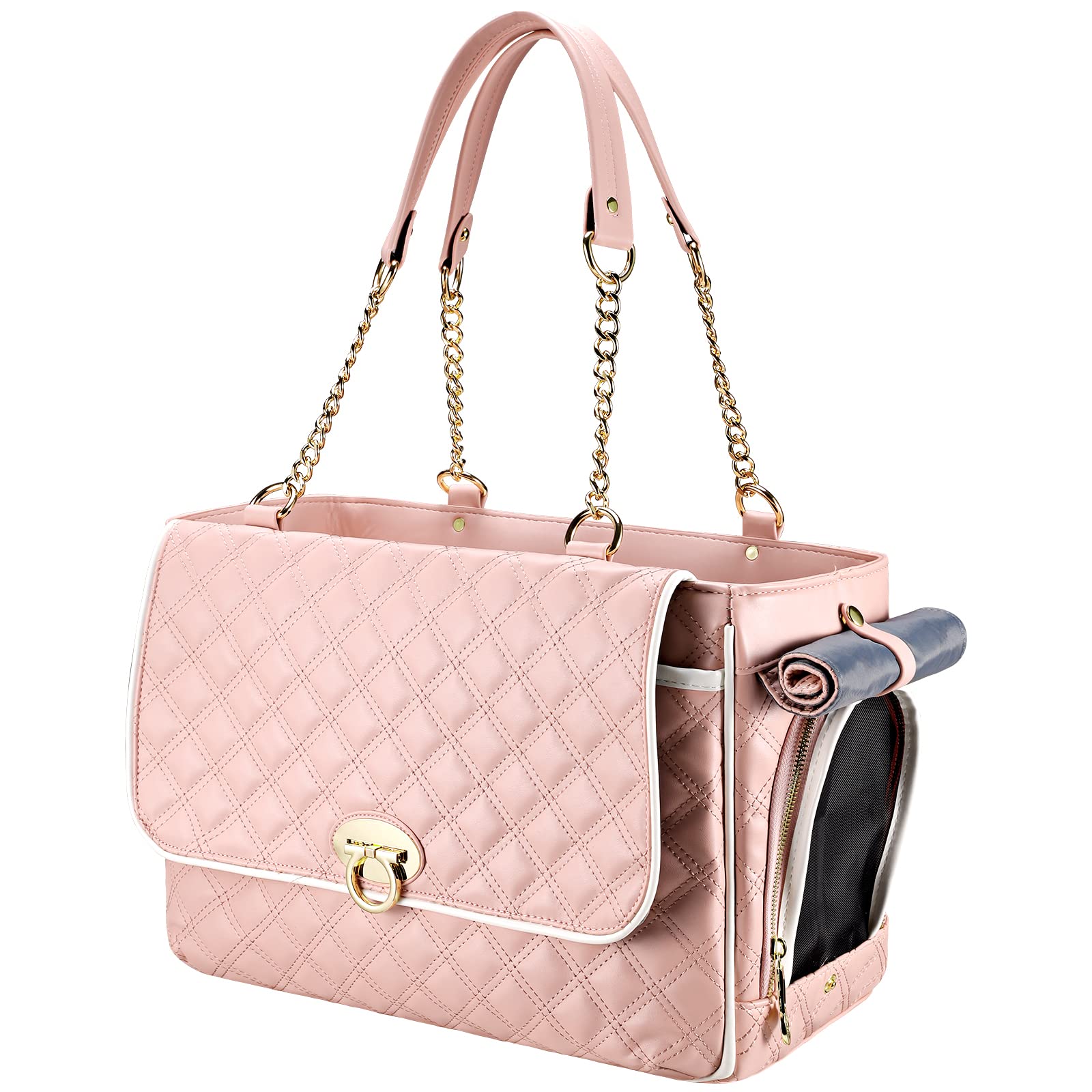 NewEle Fashion Dog Purse Carrier for Small Dogs with 2 Super-Large Pockets, Holds Up to 10lbs PU Leather Pet, Cat Carrier, Airline Approved Puppy