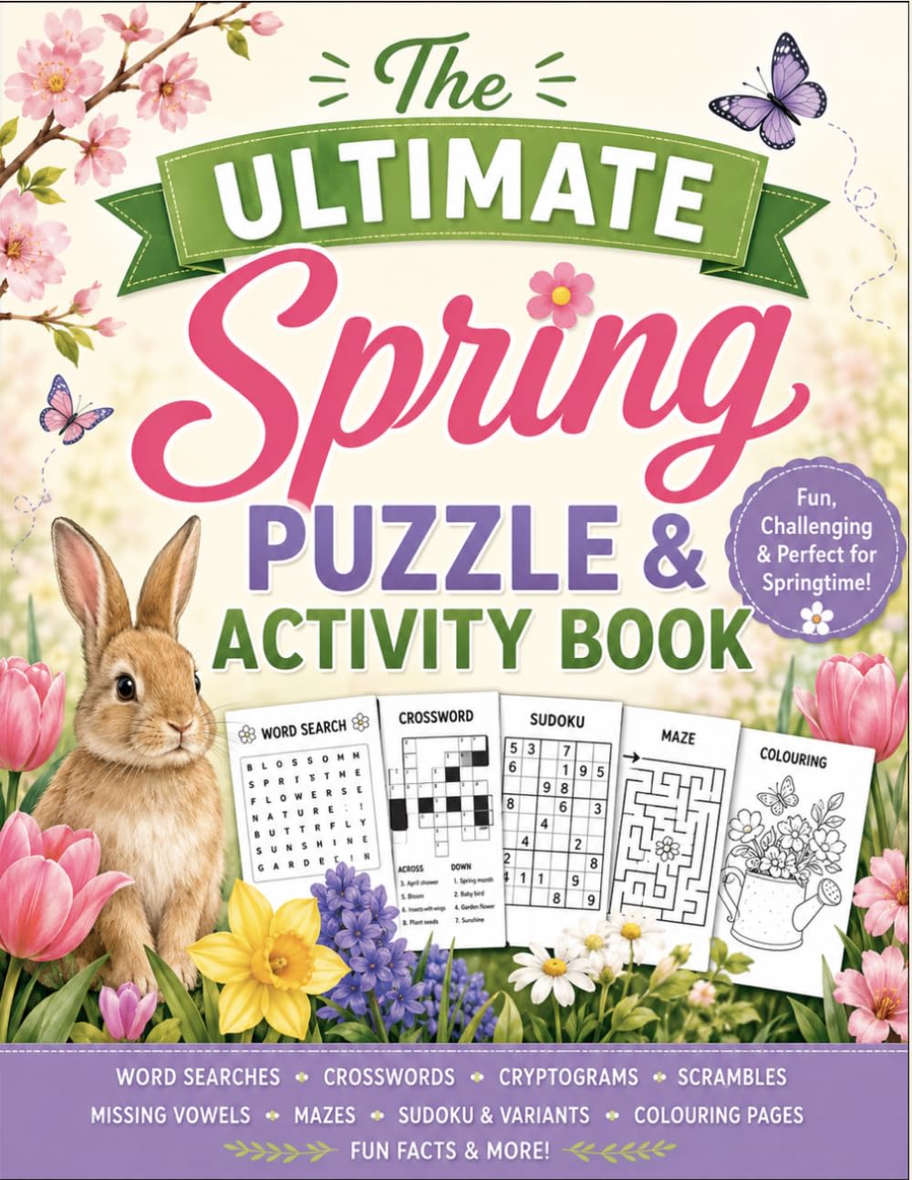 The Ultimate Spring Puzzle & Activity Book: Word Searches, Crosswords, Cryptograms, Scrambles, Sudoku, Mazes, Colouring Pages & More!