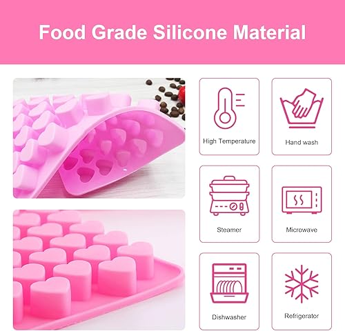 Miniatura 3 de 2 moldes de silicona con forma de corazón, bandejas de 55 cavidades para cubitos de hielo, moldes de silicona de grado alimenticio, mini forma de