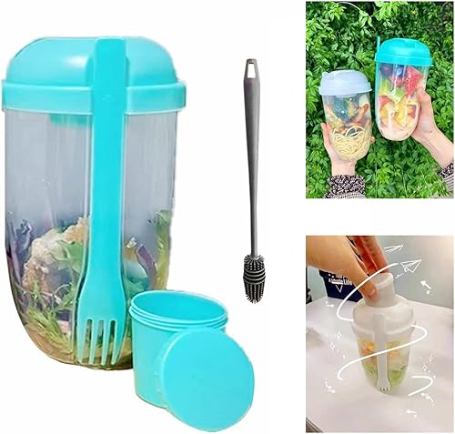 Vaso coctelero de ensalada Keep Fit 2022 con tenedor y soporte para aderezo, cepillo de lavado fresco, recipiente de salud, desayuno portátil de