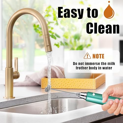 Miniatura 6 de Espumador de leche de mano para café, batidor eléctrico recargable con 3 cabezales, mezclador de bebidas de 3 velocidades para café con leche,
