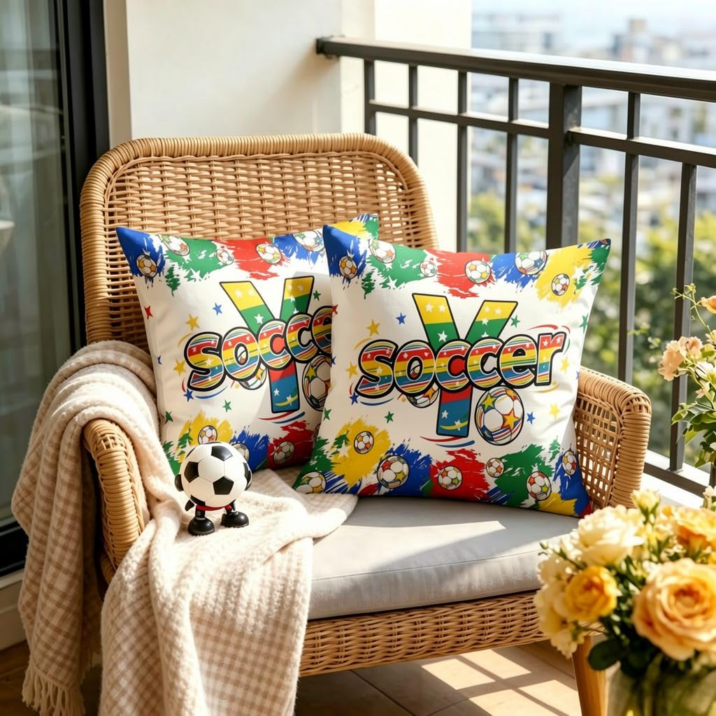 Soccer Throw Pillow Cover, Linen Cushion Cover-18x18