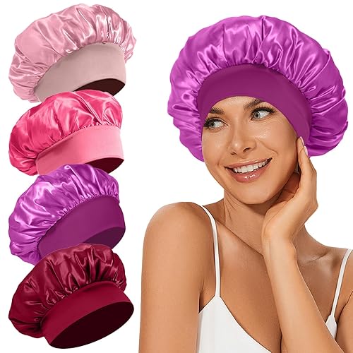Miniatura 17 de 4 gorros de satén de seda, gorro de pelo para dormir, banda ancha elástica de seda para dormir, suave y transpirable Negro -,Negro&azul,Negro