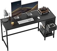 Vista 11 de CubiCubi - Escritorio para computadora con 2 cajones, escritorio pequeño de 47 pulgadas para oficina en casa con estantes, mesa de estudio y Marrón