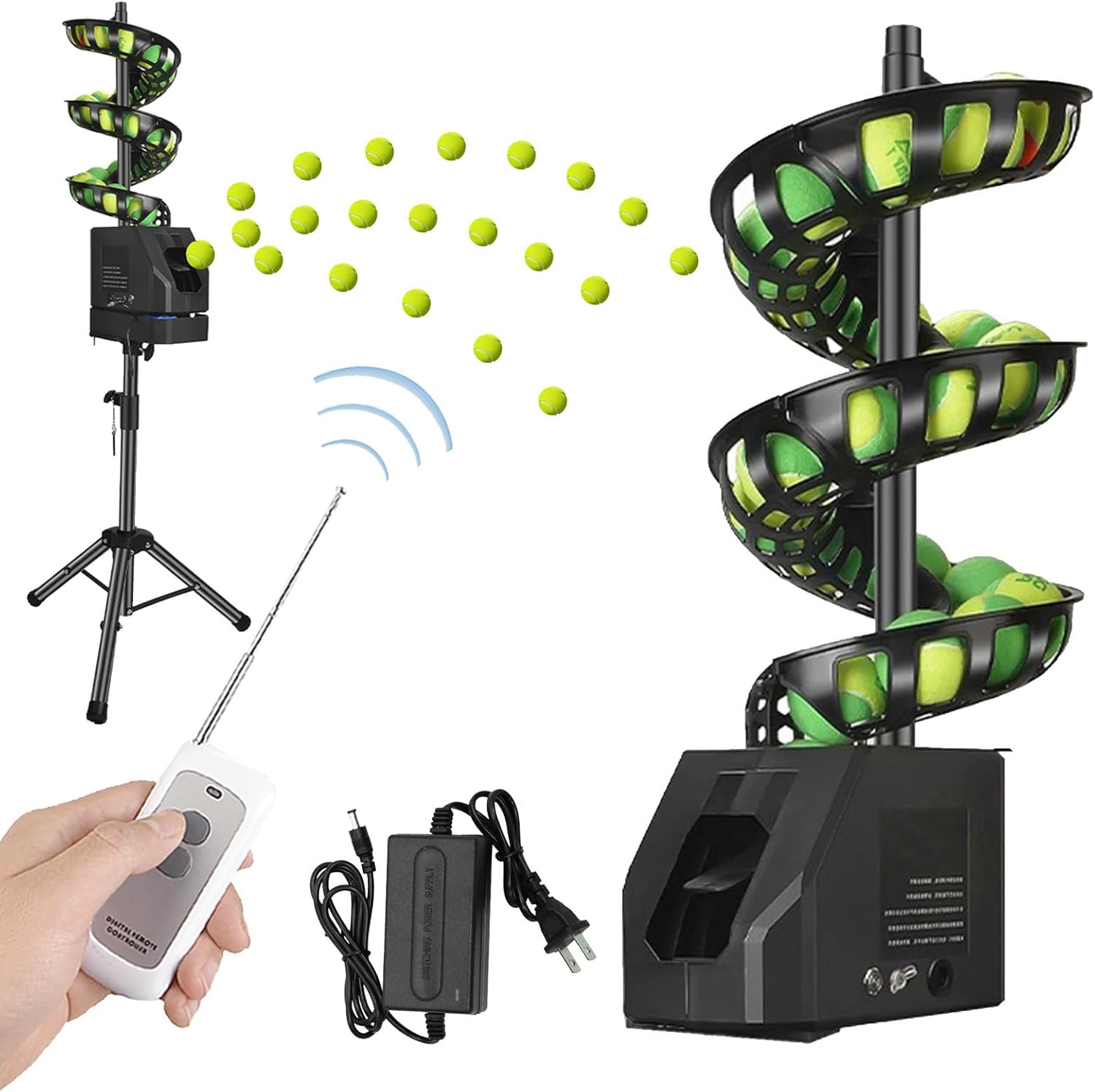 Automatic Tennis Ball Launcher, Adjustable Height & Angle, Tennis Server Machine for Beginners, Tennis Pitching Machine with Remote Control