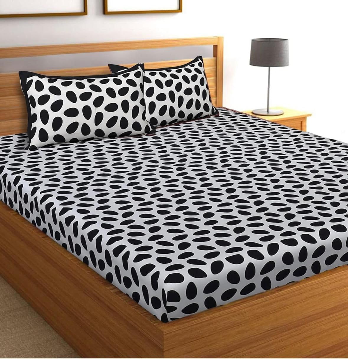 Cotton Printed Bed Sheet with Pillow Case | Soft Breathable Bed Linen Set | Comfortable Cotton Bedding for Everyday Home Use - Color Black & White (1 Bedsheet & 2 Pillow Covers for Double Bed)-image-14