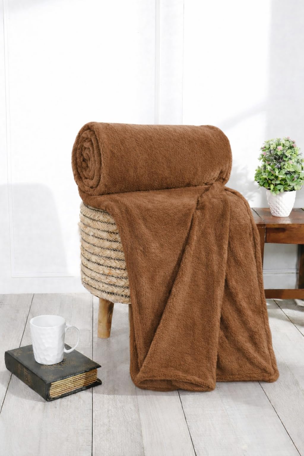Luxurious Tharmal Velvet Comforter Cover/Duvet Cover/Woollen Rajai Cover with Zipper, Winter Super Fast Warm Covers, Single 60X90 inches and Double 90X100 inches (Brown, Single)