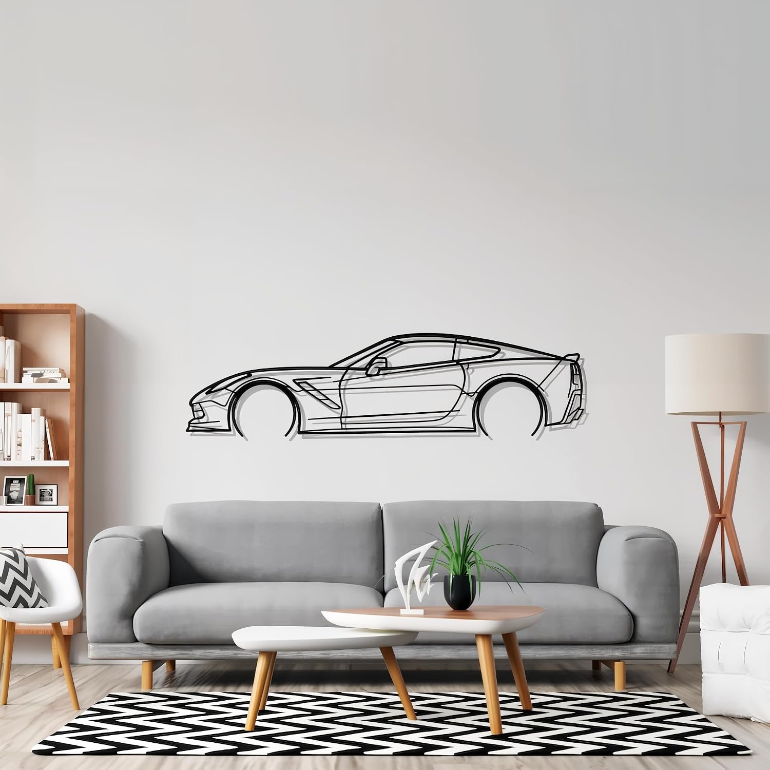 Corvette C Series Model Car Metal Wall Art, Minimalist Car Silhouette Metal Wall Decor for Game Room, Office, Bedroom, Home Decor, Man Cave Artwork, Gift for men, Husband, Boyfriend (Corvette C6 Z06, 35")