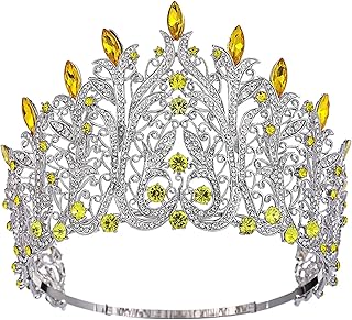Corona de cristal para novia, corona de diamantes de imitación, accesorios para el cabello, color amarillo