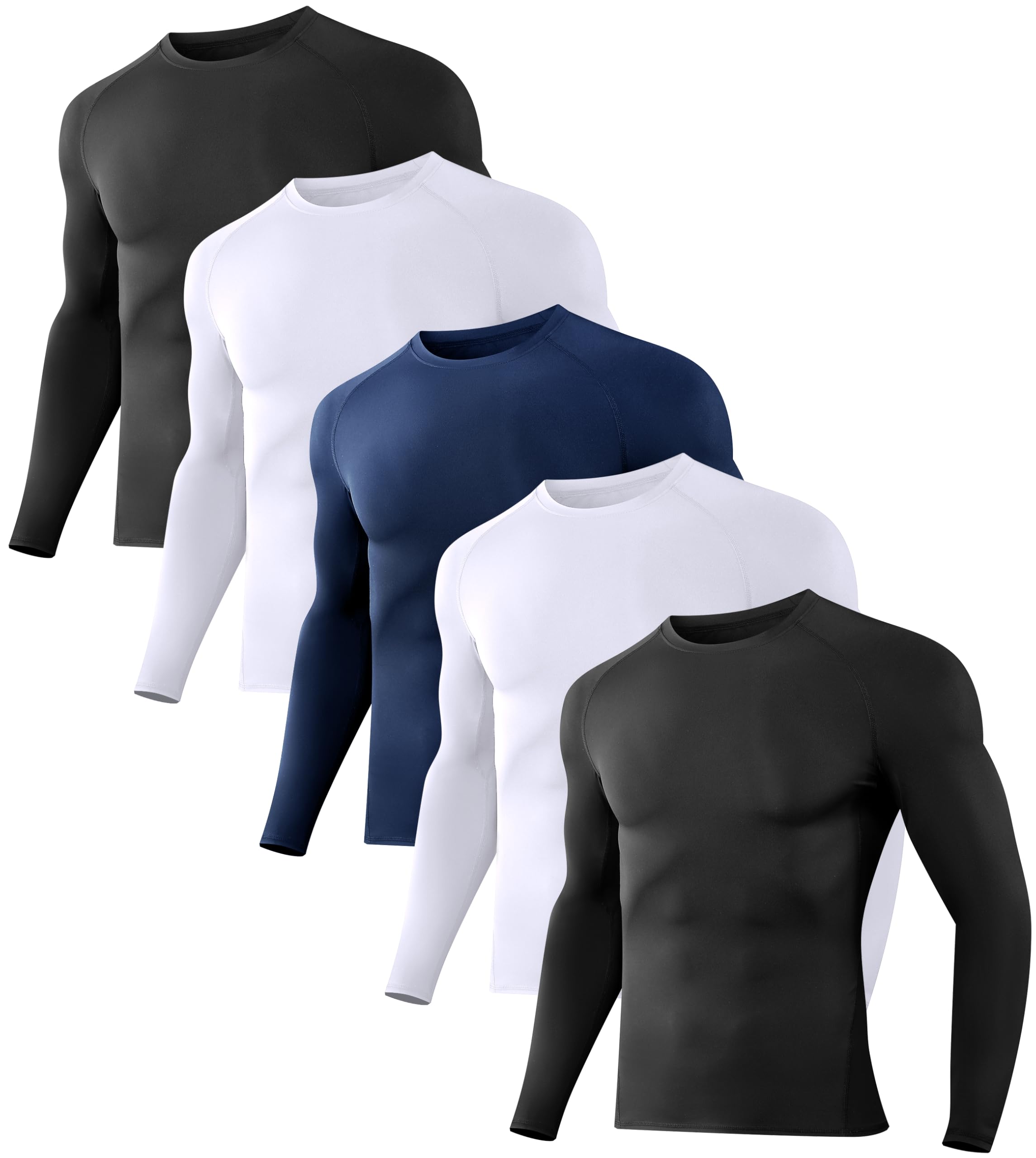 Photo 1 of ***MISSING PARTS***Dalavch 5 Pack Men’s Compression Shirts Long Sleeve Athletic Workout Rash Guard Gym Active Sports Undershirt Base Layer Top 2 Black 2 White 1 Blue Small