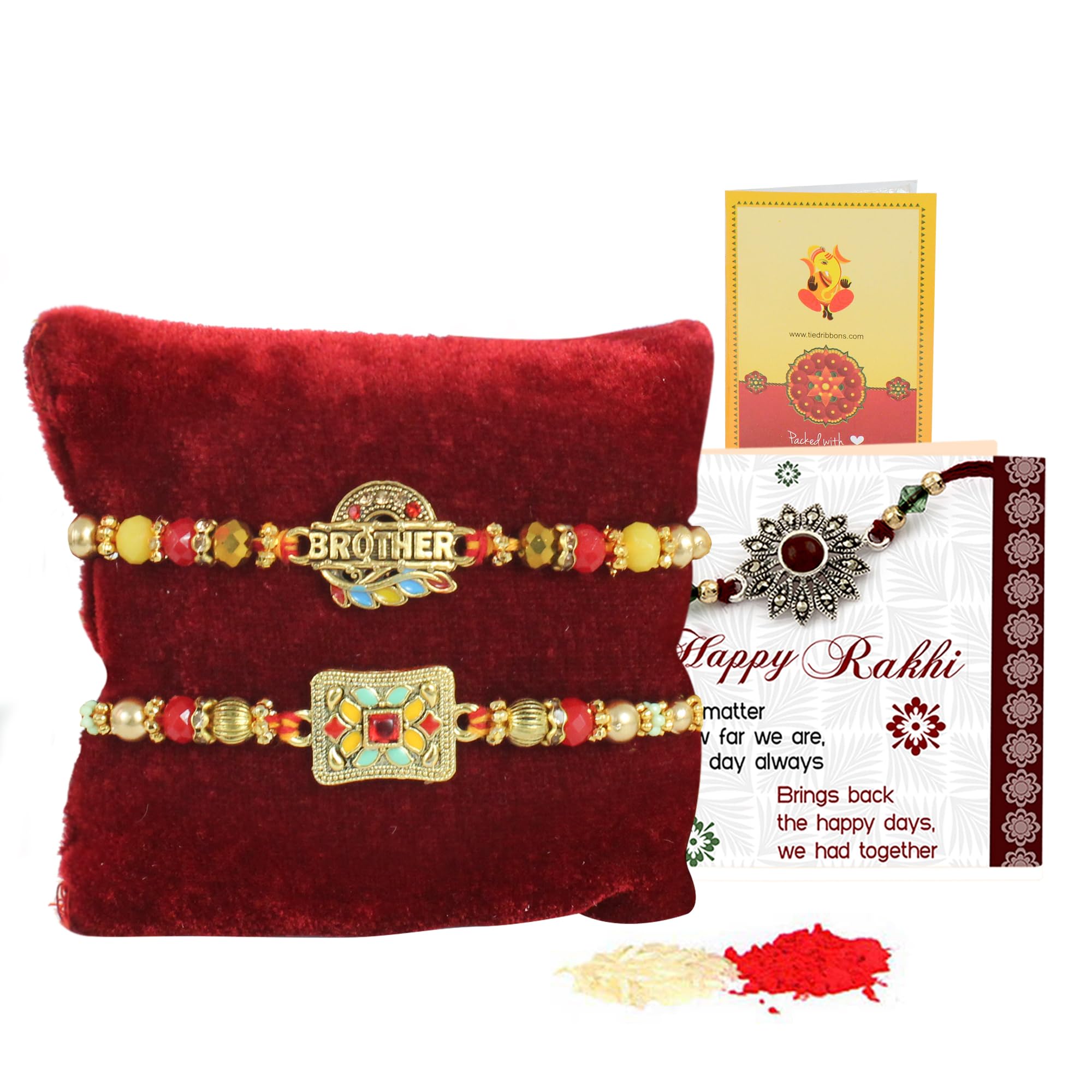 TIED RIBBONS Rakhi for Brother Set of 2 Rakhi Set | Greeting Card | Roli Chawal Tika - Raksha bandhan Rakhi Bracelet for Brother Rakhi for Bhaiya | Rakhi Thread | Rakhi Gifts for Brother