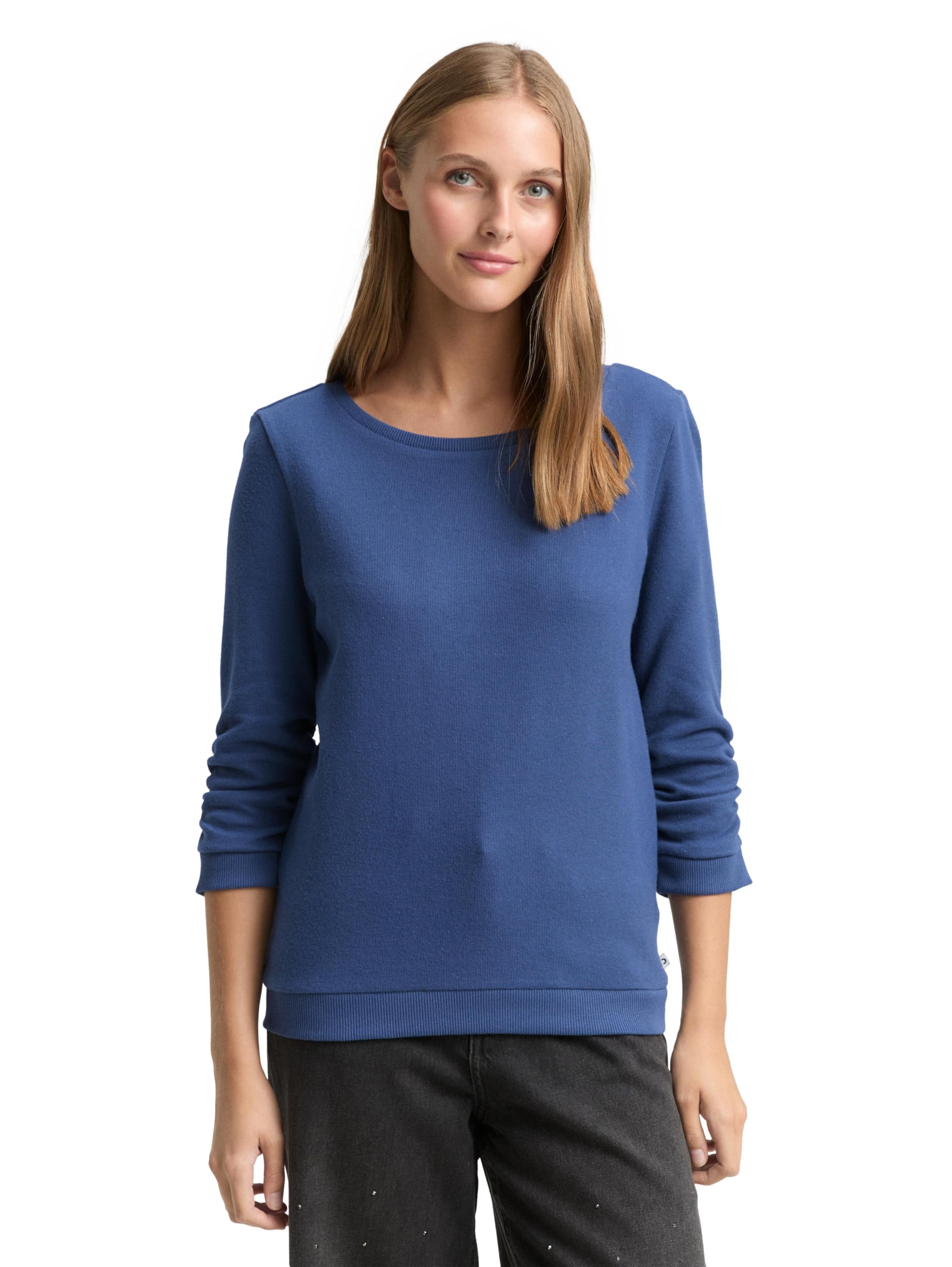 TOM TAILOR Denim Damen 1049053 Fitted Sweatshirt mit Raffungen