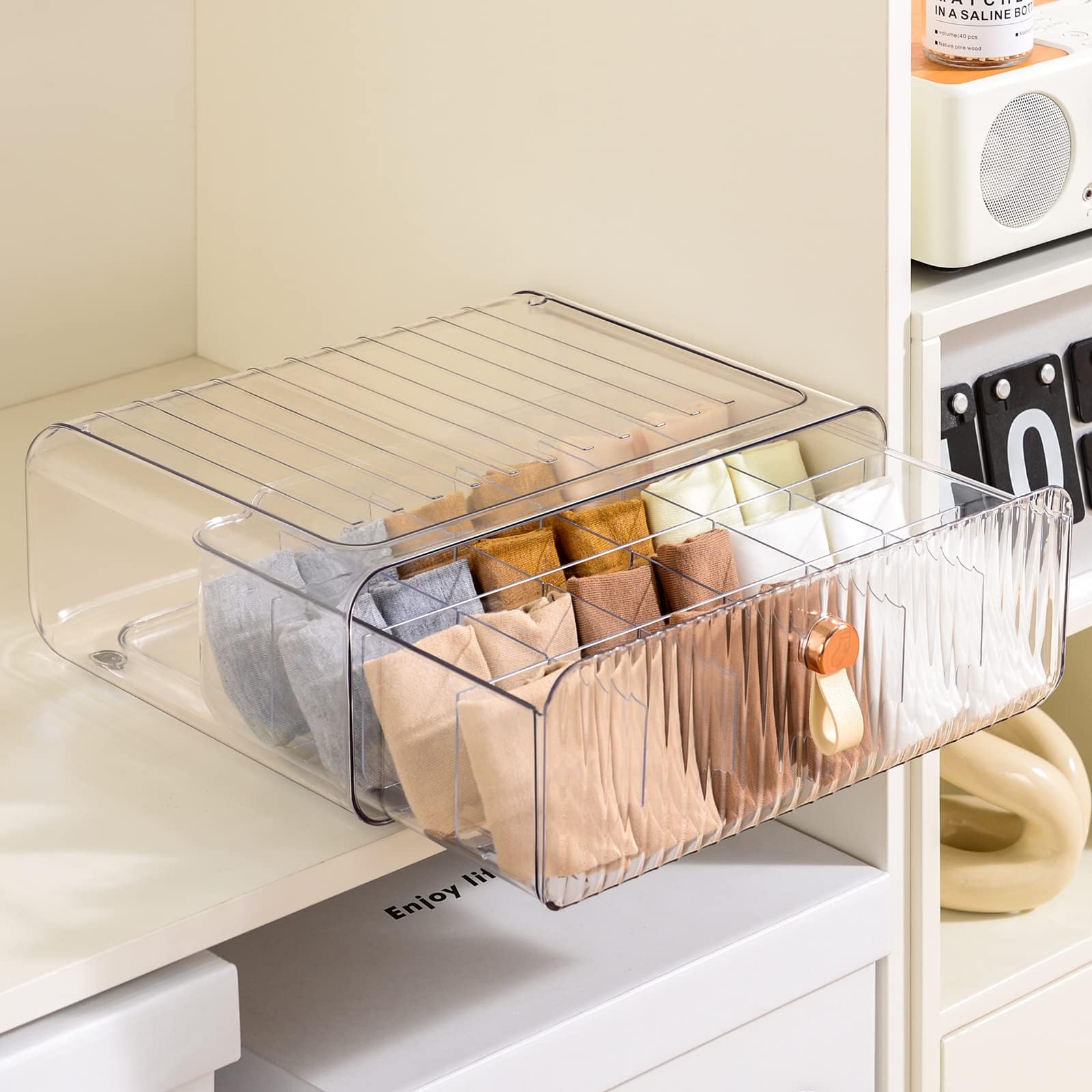 MSHOMELY Unterwäsche Organizer Schublade Aufbewahrung stapelbar Kunststoff Schublade Organizer mit Trennwänden Aufbewahrungsschublade für BHs Socken Krawatten Gürtel Babykleidung