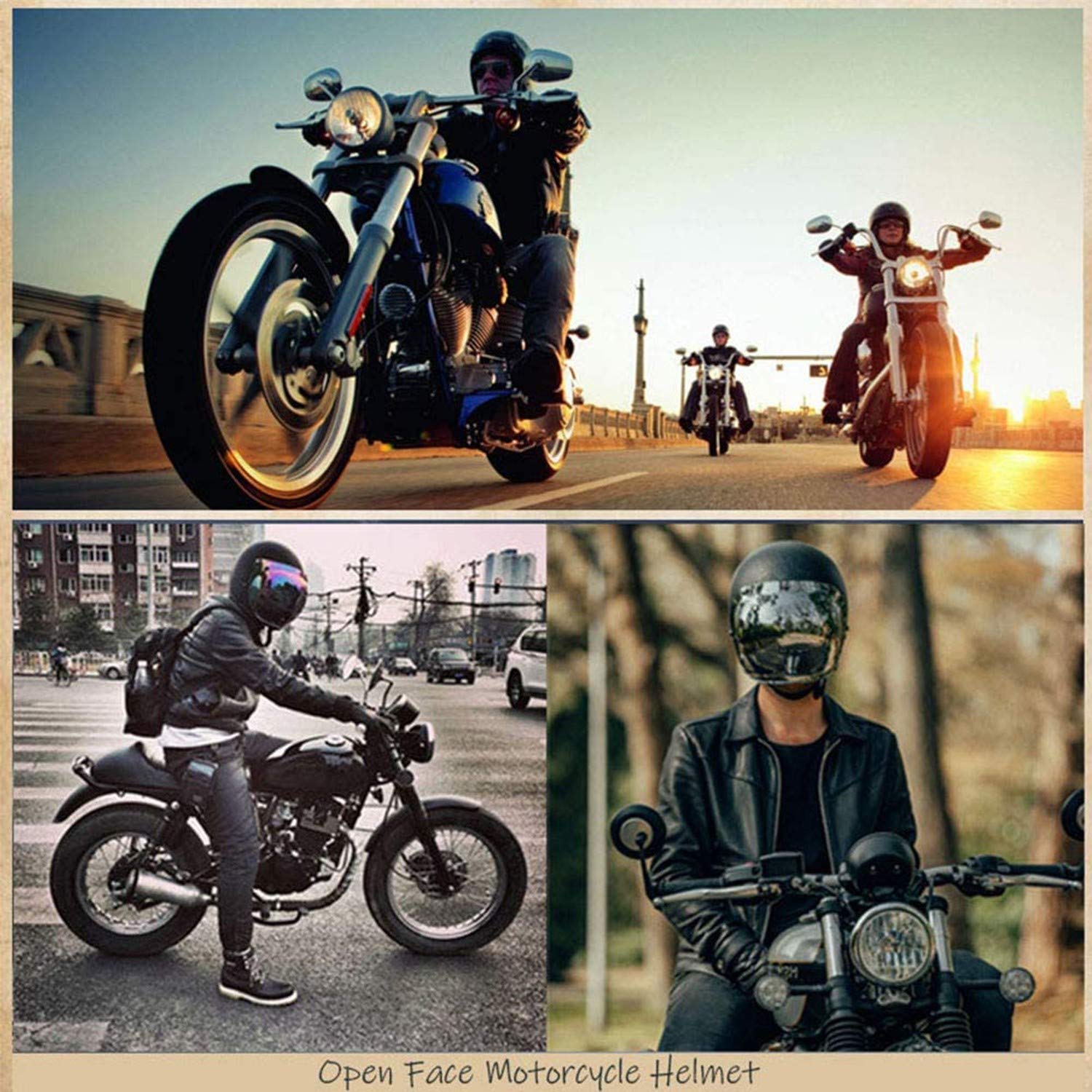 Cascos Jet De Motocicleta De Cara Abierta Vintage Para Hombres Y Mujeres (Ruta 66) Casco Retro 3/4 De Motocicleta Chopper Cruiser Biker Pilot Crash Cascos Con Certificación ECE Con Gafas De Sol A,L