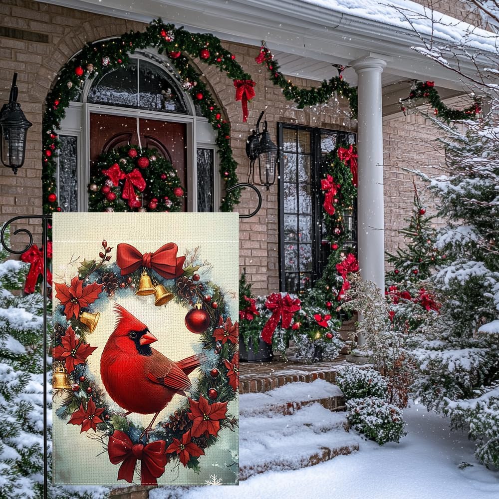 Winter Red Bird Snowflake Garden Flag 12x18 Inch Double Sided Cardinal Christmas Bell Yard Outdoor Flag House Holiday Outside Decoration - Image 3
