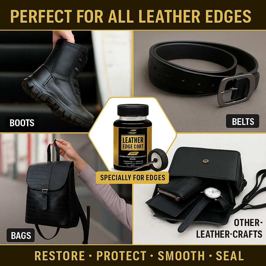Black Leather Edge Coat for Leather Edges with Built-in Applicator for Purses, Belts, Shoes, Couches – Flexible, Water-Resistant Finish – Edge Sealer & Restorer (4oz)