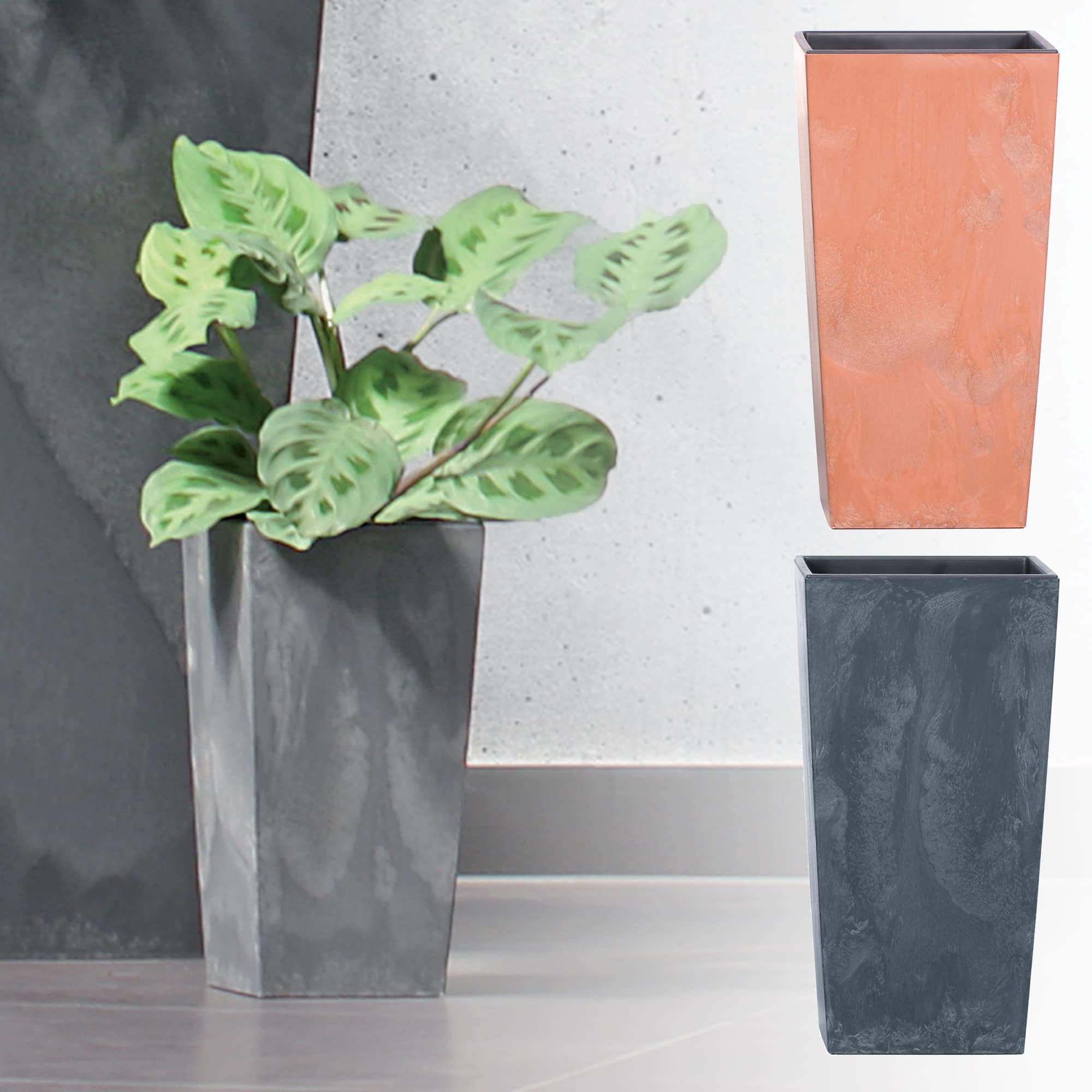 URBNLIVING Square Tall Concrete Effect Flower Plant Pot Indoor Outdoor Garden Patio Planter (Black)