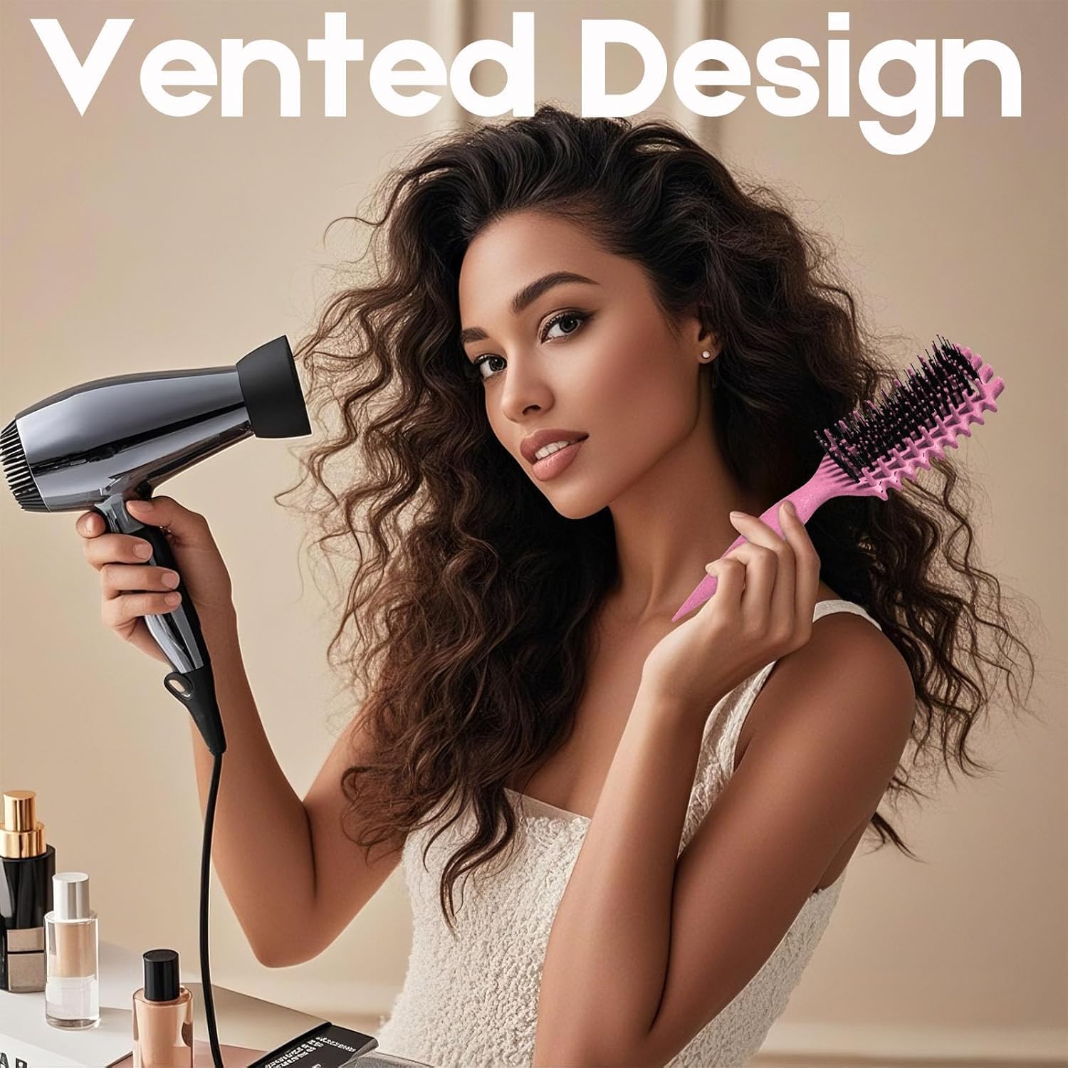 Candybrush - Spazzola per capelli ricci, per districare, modellare e definire i ricci, per donne, uomini, capelli bagnati e asciutti (rosa)