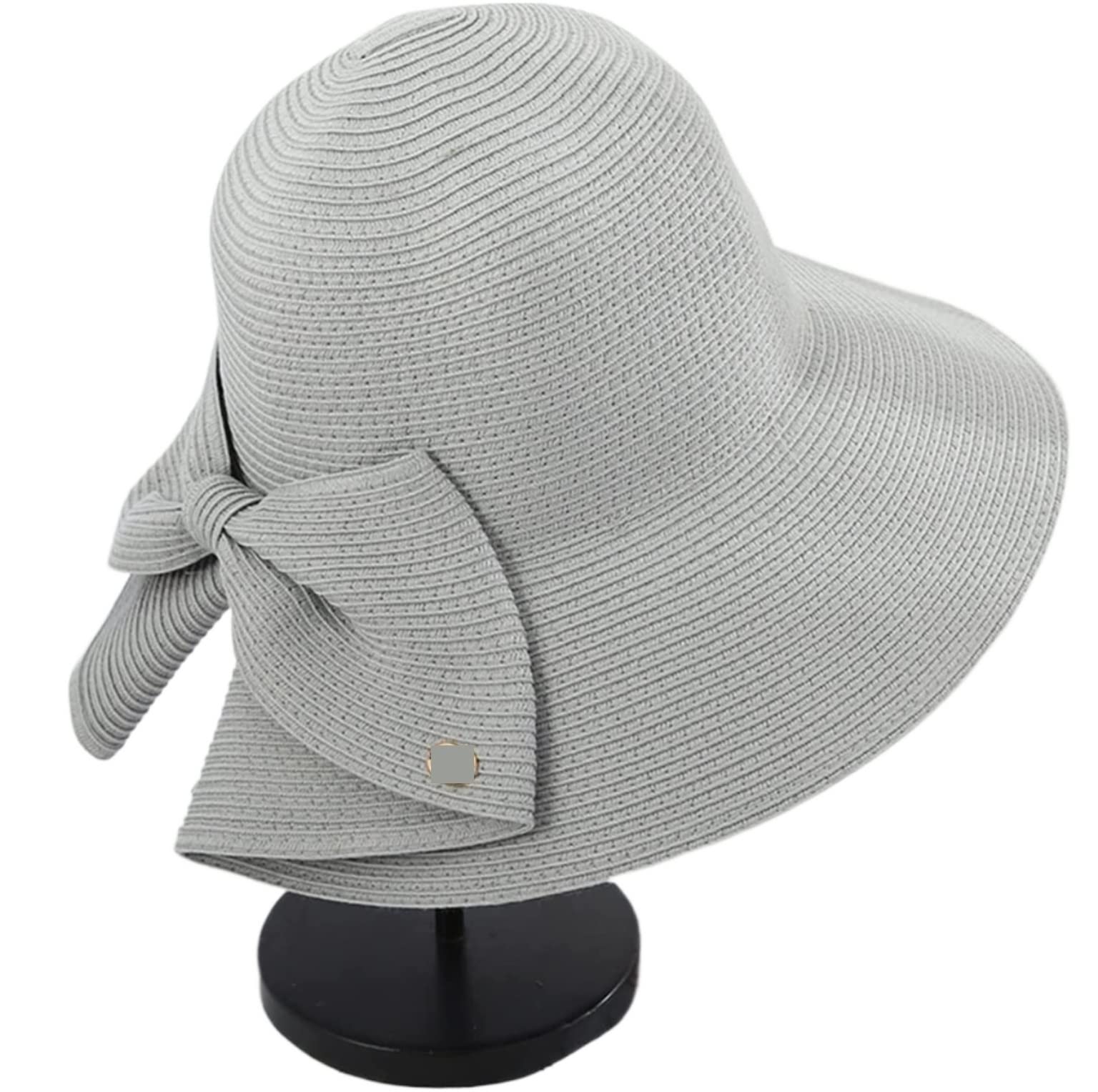 LNNSHX Sombrero de Playa para Mujer Sol de ala Ancha Paja Plegable para Mujer Vacaciones al Aire Libre (Blauw: geel Tamaño 56-58 cm) (Beige 6 7/87