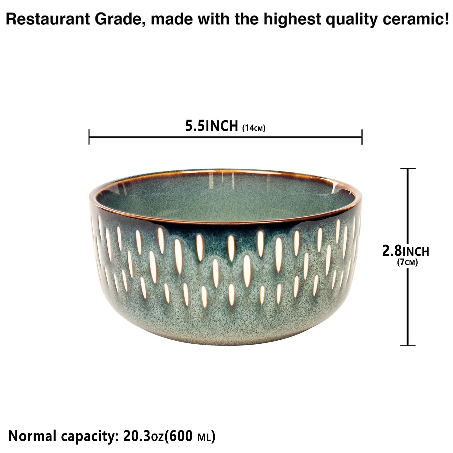 Lot de 6 bols à céréales en céramique de 14 cm – Bols à soupe, salade, pâtes, flocons d'avoine, ramen – Bols à riz et crème – Résistants aux éclats – Passe au lave-vaisselle et au