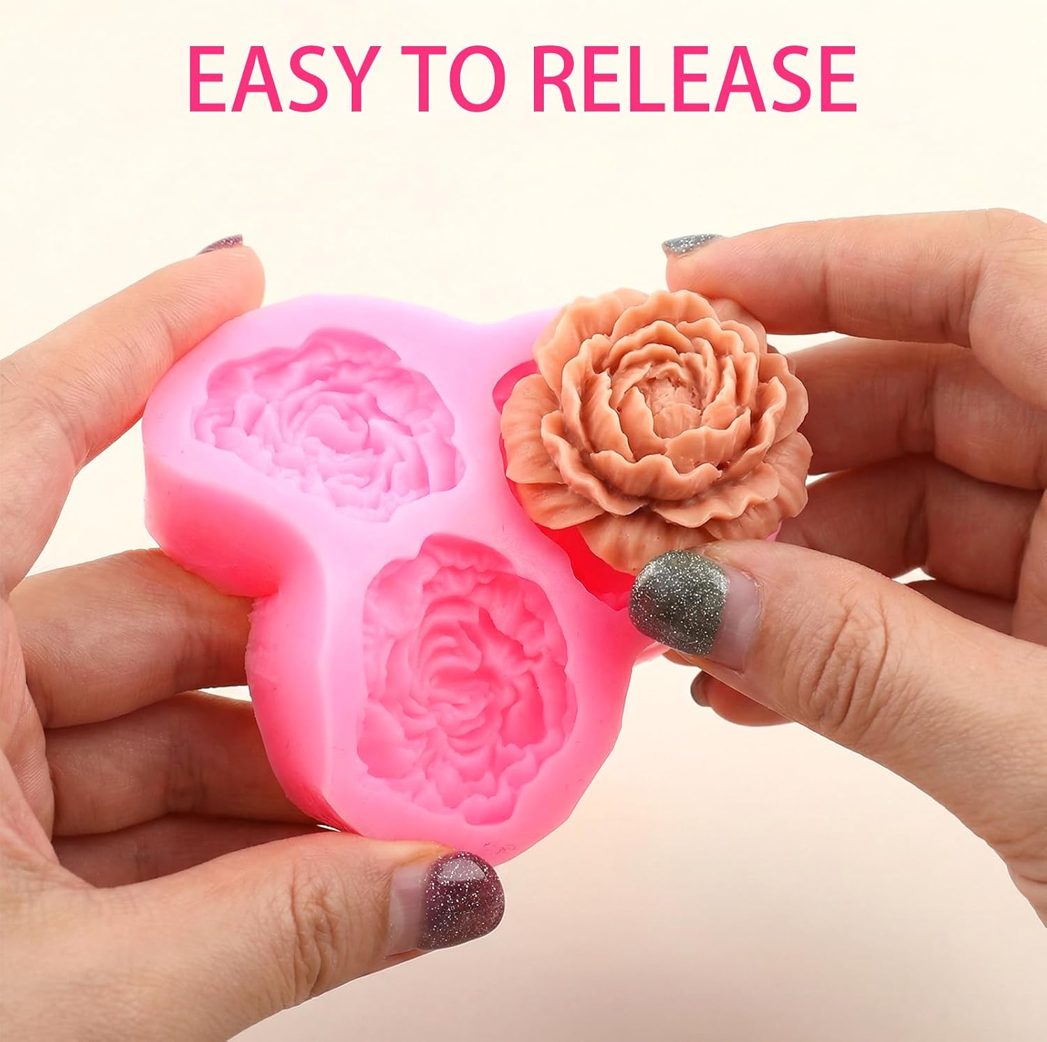 6-Cavity 3D Flower Silicone Molds Set of 4, Rose Peony Daisy Fondant Silicone Floral Molds for Candle Making, Soap, Epoxy Resin, Fondant, Chocolate, Polymer Clay, Easy Release Non-Stick Craft Molds