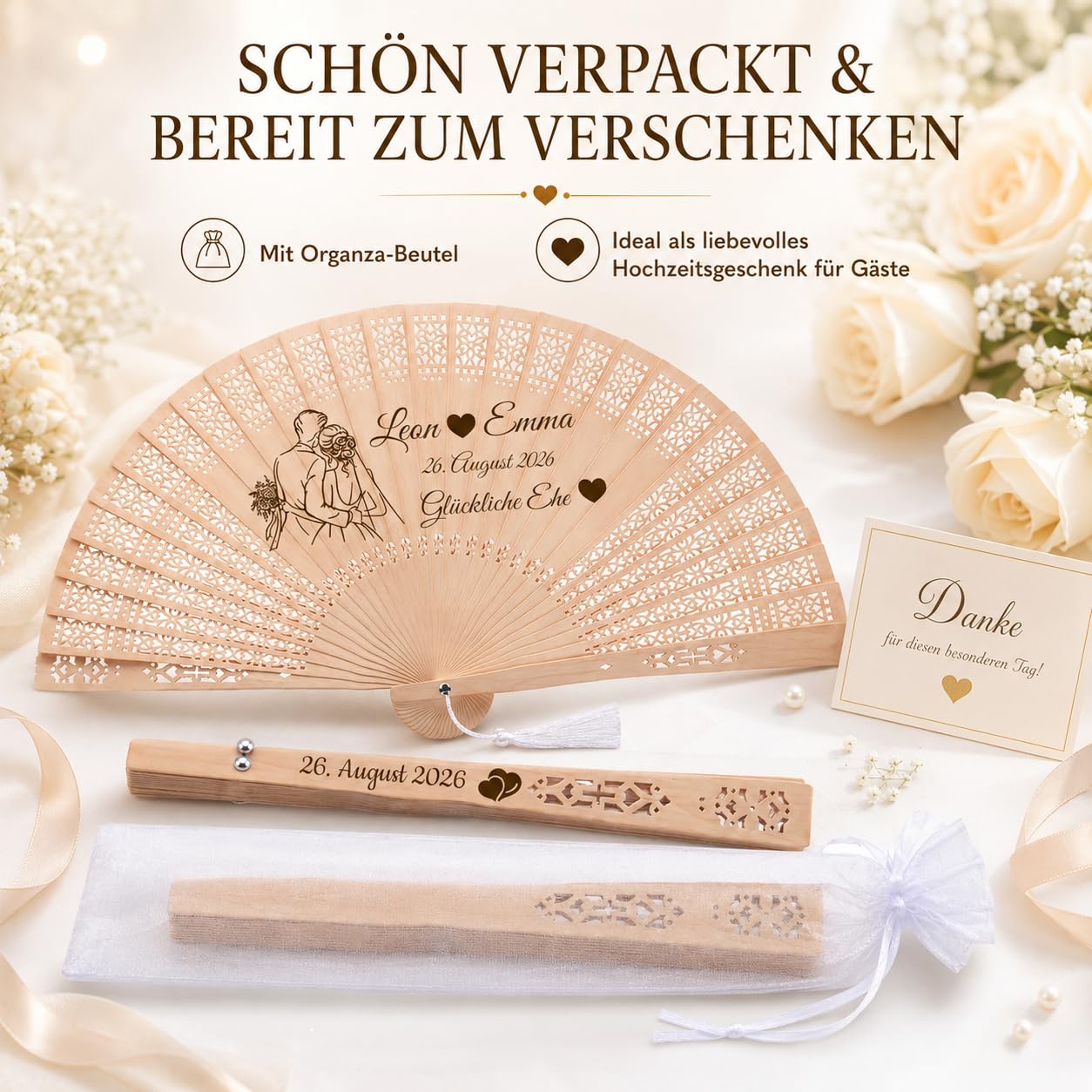 50Pcs Personalisierte Hochzeitsfächer mit Namen & Datum, Handfächer Hochzeit | Gastgeschenke Hochzeit Hochzeit, Handfächer, Für Hochzeitsgäste, Party & Geburtstag, Abschlussfeier, Besondere Momente