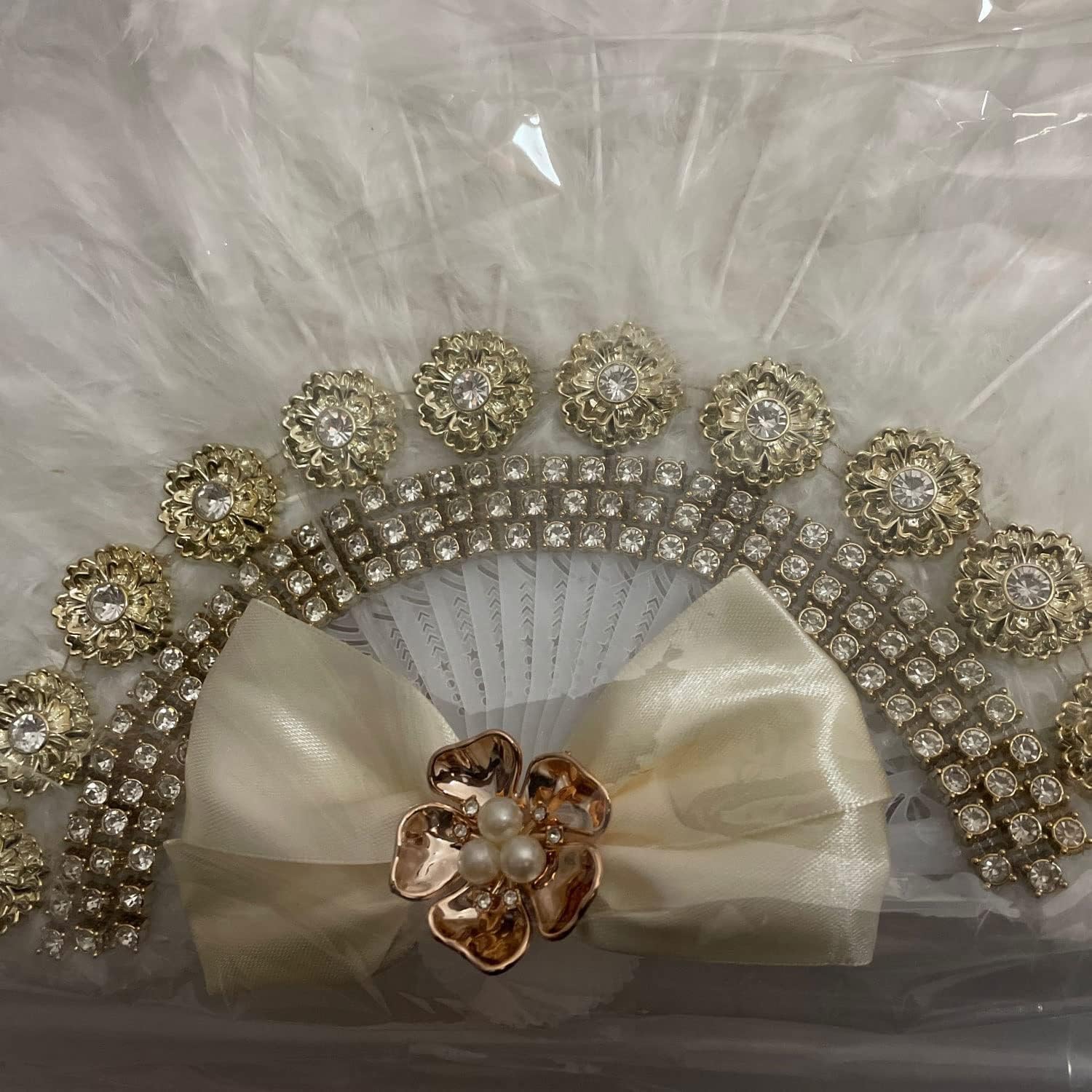LEVINE Abanico Plegable de Mano, N/A Abanicos de Mano Personalizados Abanico de Plumas de Encaje de Boda for decoración del hogar de Boda Abanicos Hechos a Mano Decoración de Novia