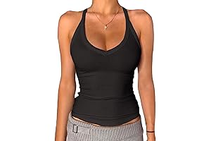 Women's Tank Top with Built-in Bra: V Neck Racerback, Padded, and Ribbed