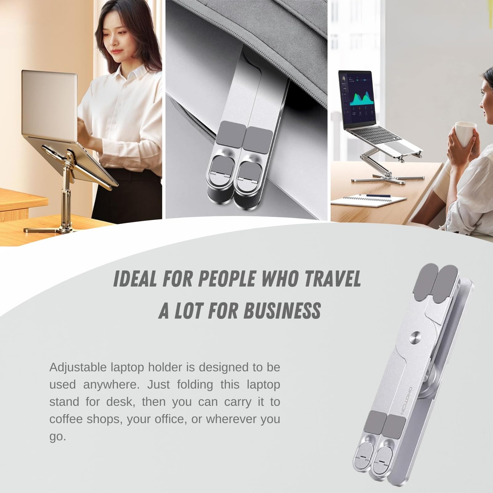 Supporto per laptop con base girevole a 360°, supporto per laptop regolabile in altezza, manico ergonomico pieghevole, compatibile con iPad e MacBook/tutti i computer portatili fino a 16