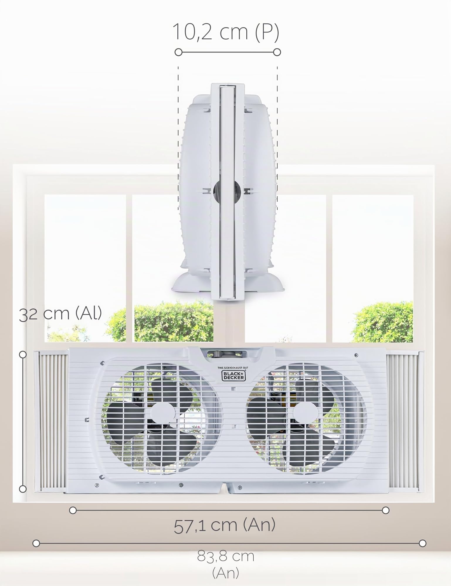 BLACK+DECKER Ventilador de ventana doble de 9 pulgadas para visualización de ventana con 2 ajustes de velocidad, ventilador de ventana doble con controles mecánicos y patas extraíbles, ventilador de