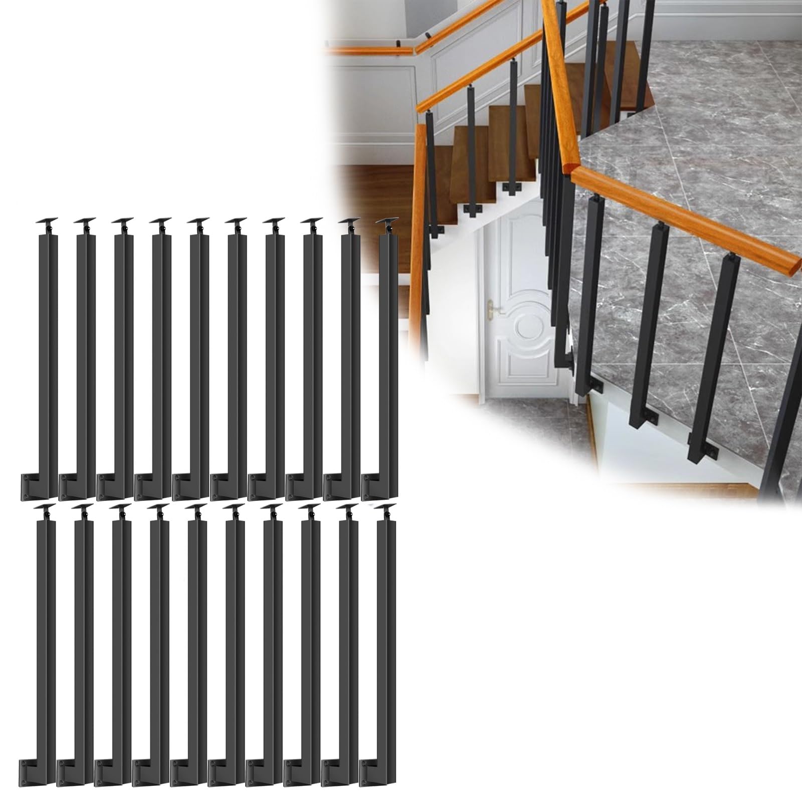 Barres carrées noires pour rampes et rénovation moderne de vos marches intérieures