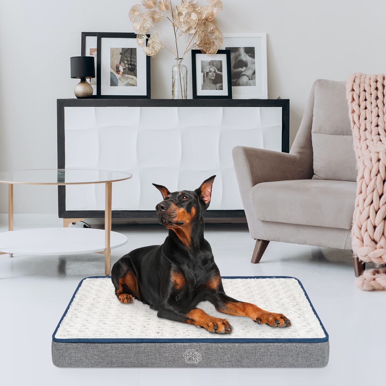 EMPSIGN Panier Réversible (Frais et Chaud), Coussin avec Couche Imperméable, Tapis Orthopédique Grande Taille pour Chien, Matelas Lavable, 106x71x7,5cm