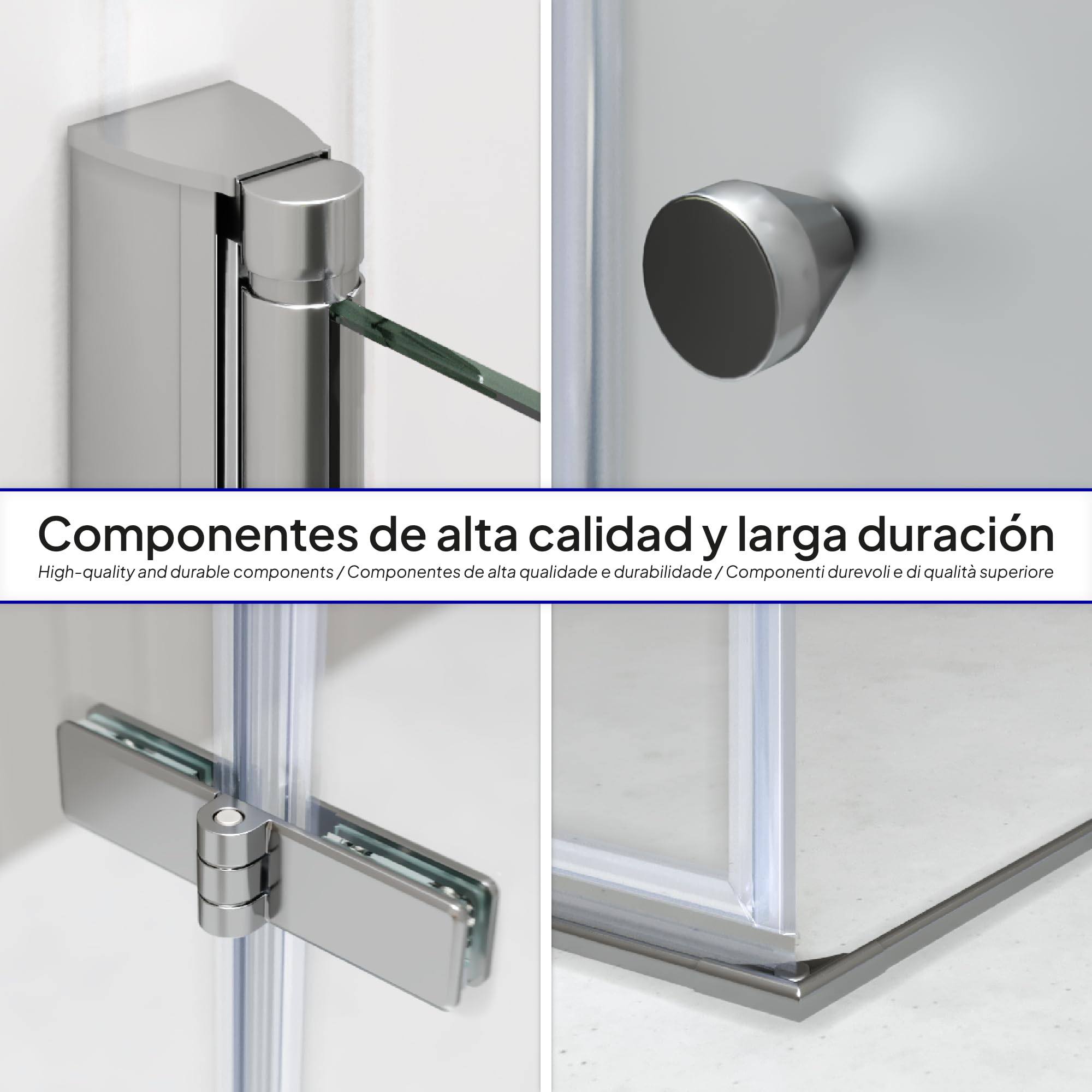Mampara de Ducha Emma 100x80x190cm, NO REVERSIBLE, Puertas Plegables, Ajuste 98.5-100.5x78.5-80.5cm, Perfiles Cromo, Cristal Templado Parcialmente Satinado 6mm