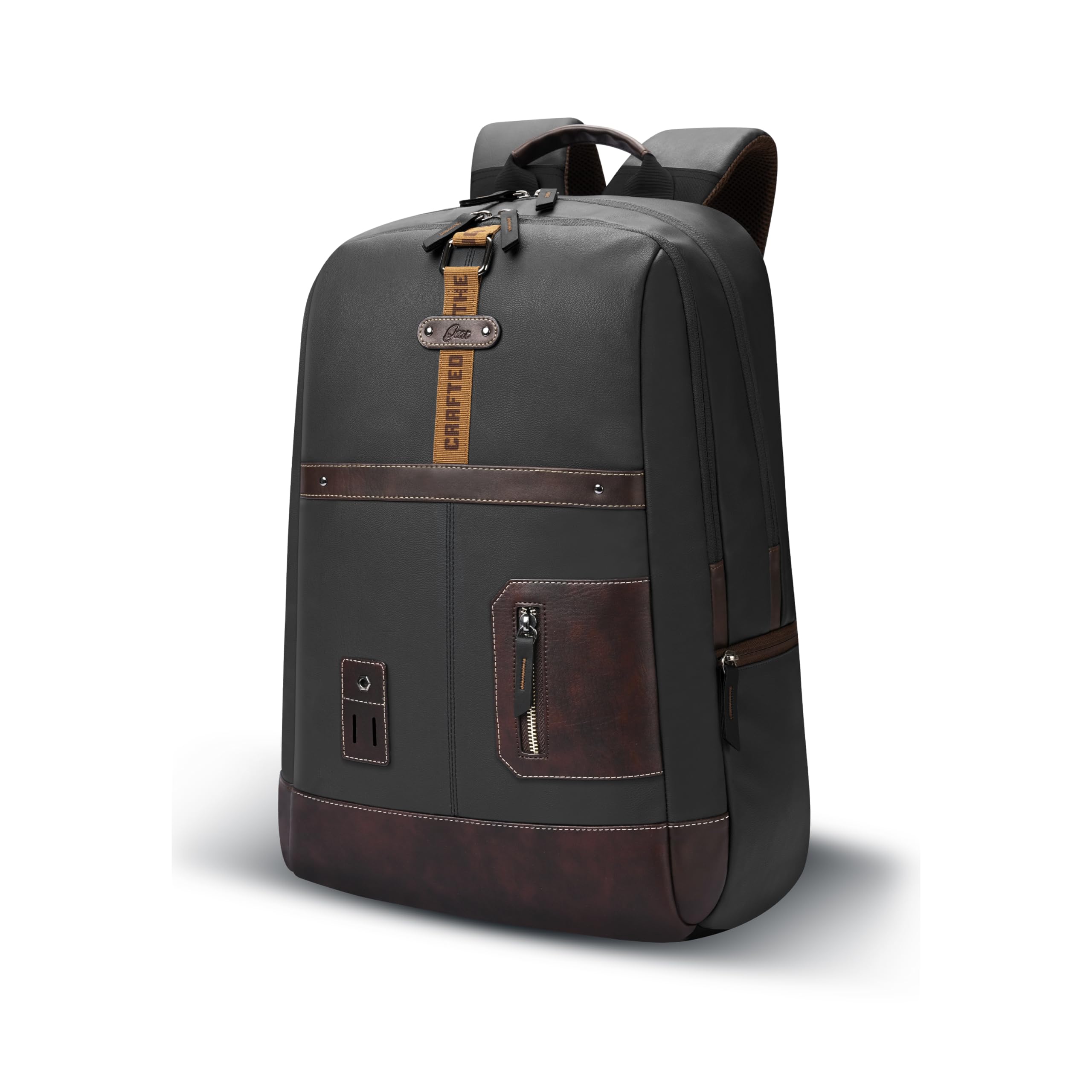 Classic 6 18"/31L Antitheft Large Faux Leather Water Resistant Laptop backpack/Laptop backpack/Casual Backpack/Daypack/Travel Backpack/College Bag For Men/Women(Black-Brown)
