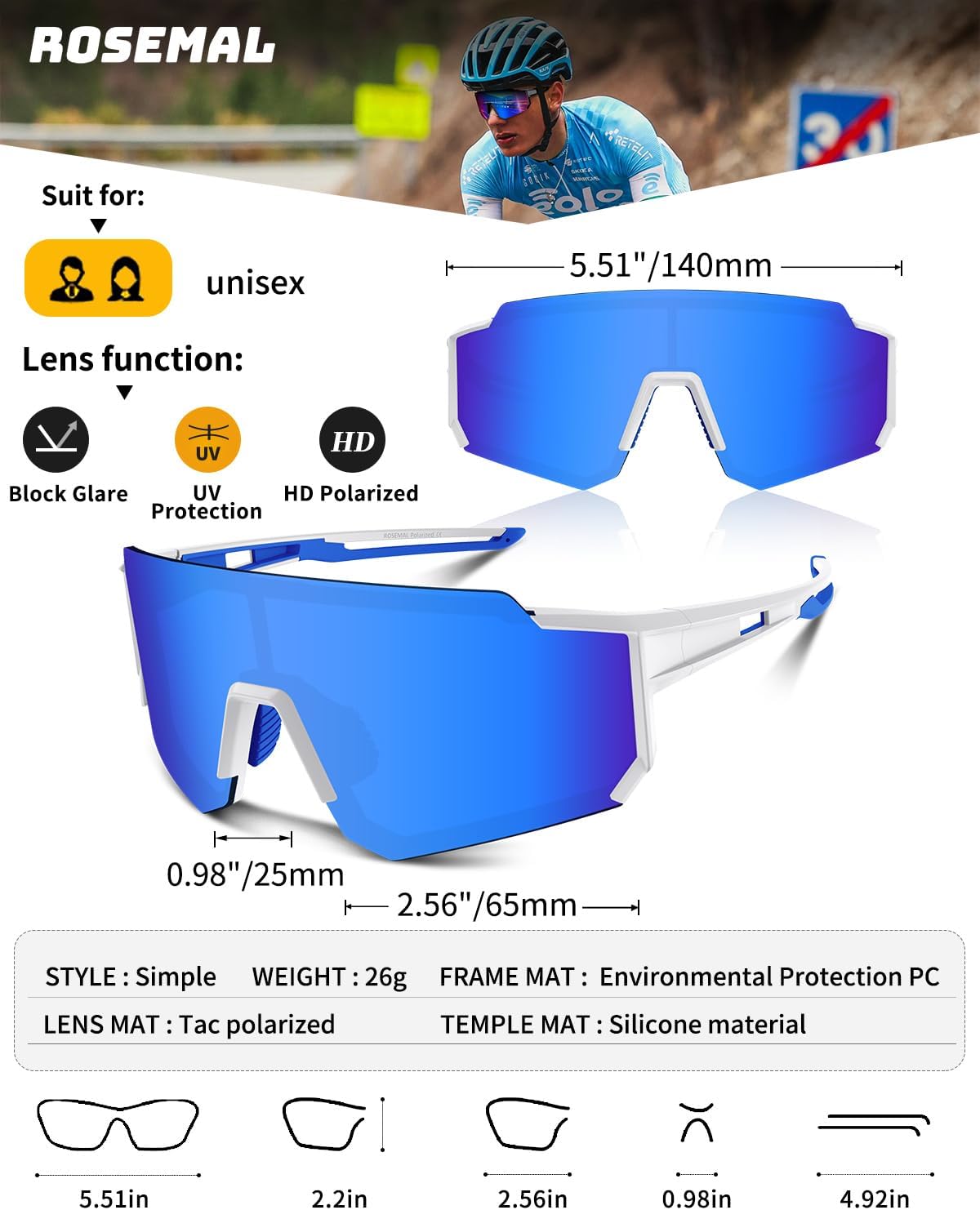 Polarized Sports Sunglasses for Men Women Youth Baseball Running Cycling Driving Fishing Tennis Golf Motor TAC UV400 TR90