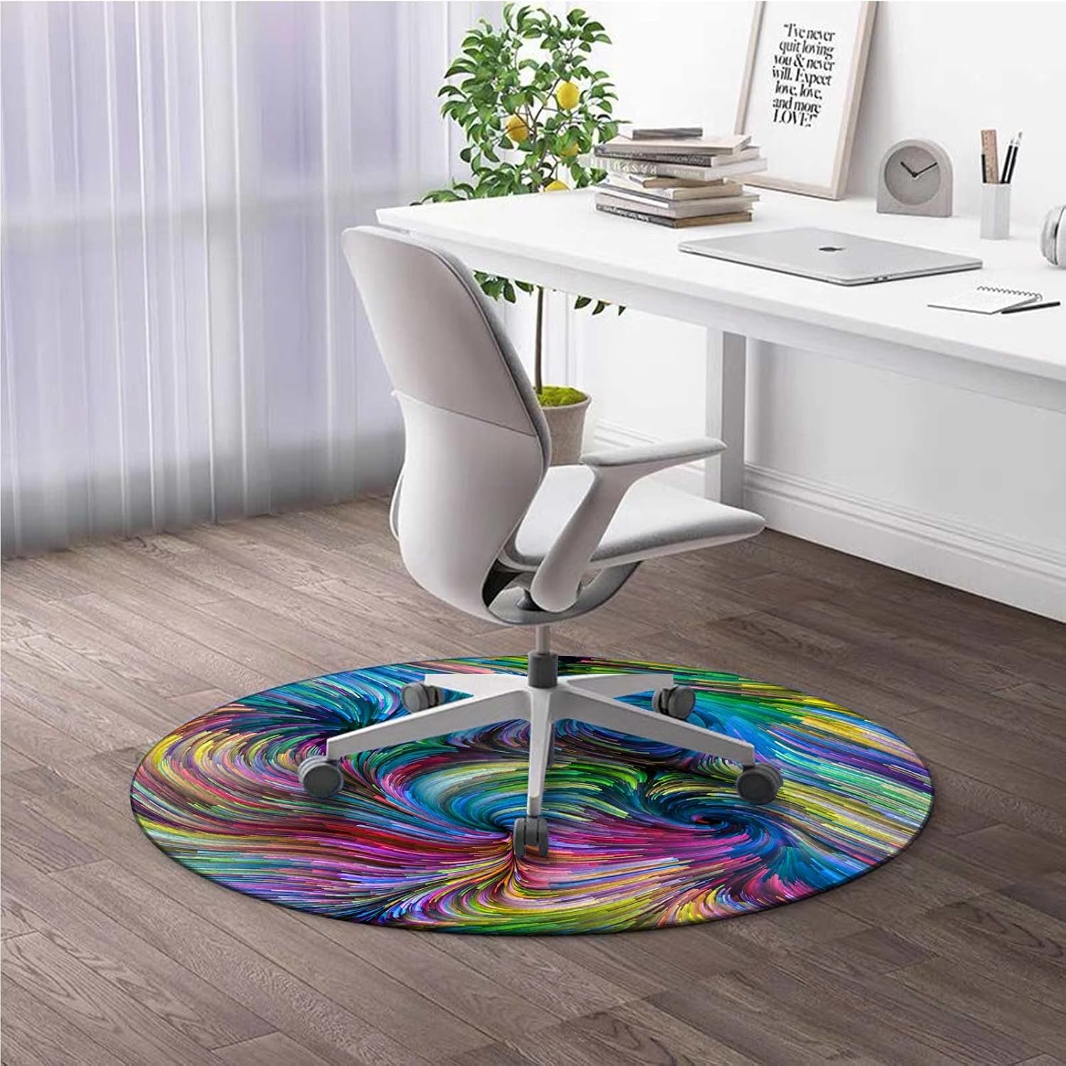 Round Office Desk Chair Mat Stained Glass Office Rugs for