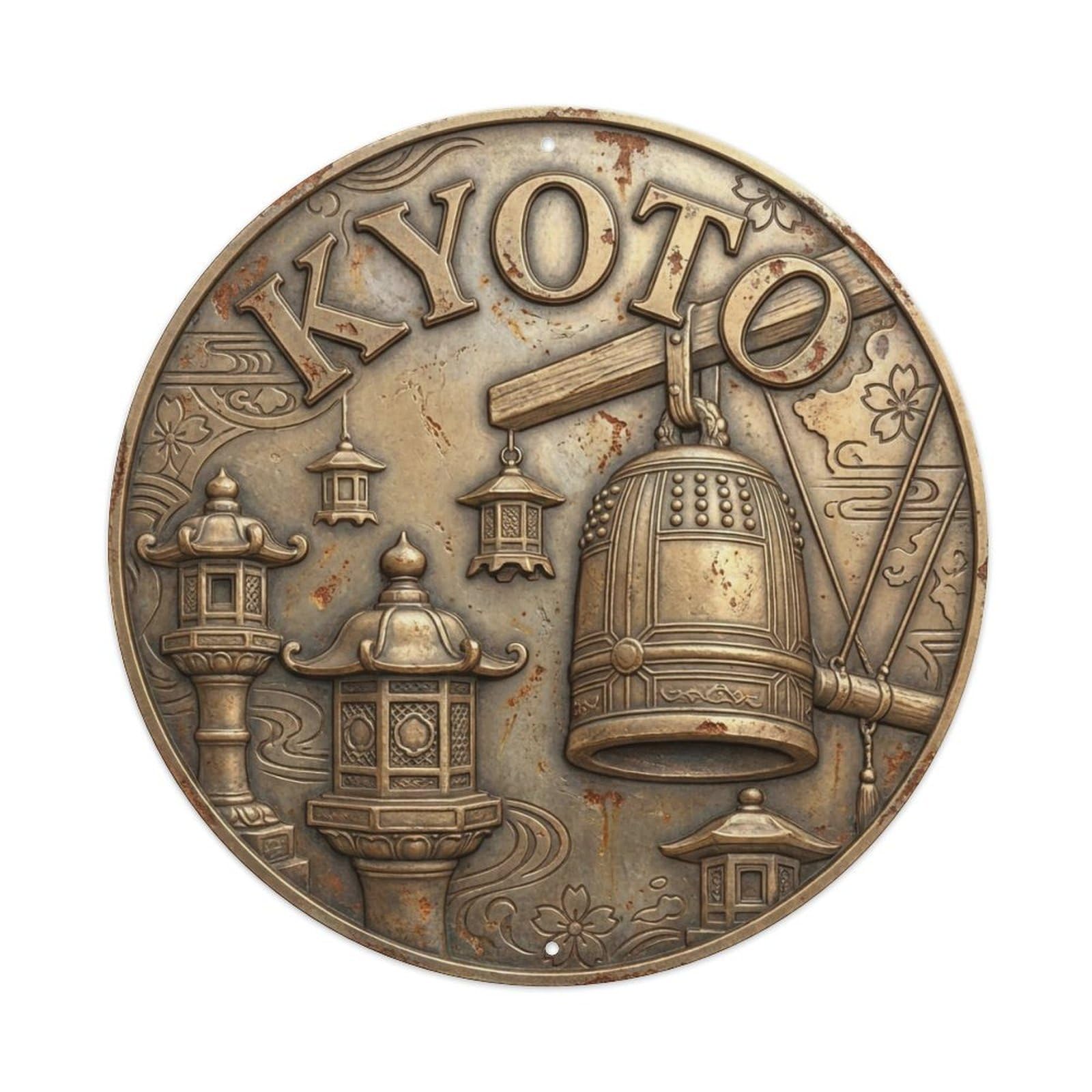 Vintage Travel Kyoto Japan Bronze Vintage Metal Tin Sign Plaque Wall Decor for Cafe, Club Bar, Office, Garden Metal Poster 8x8Inch