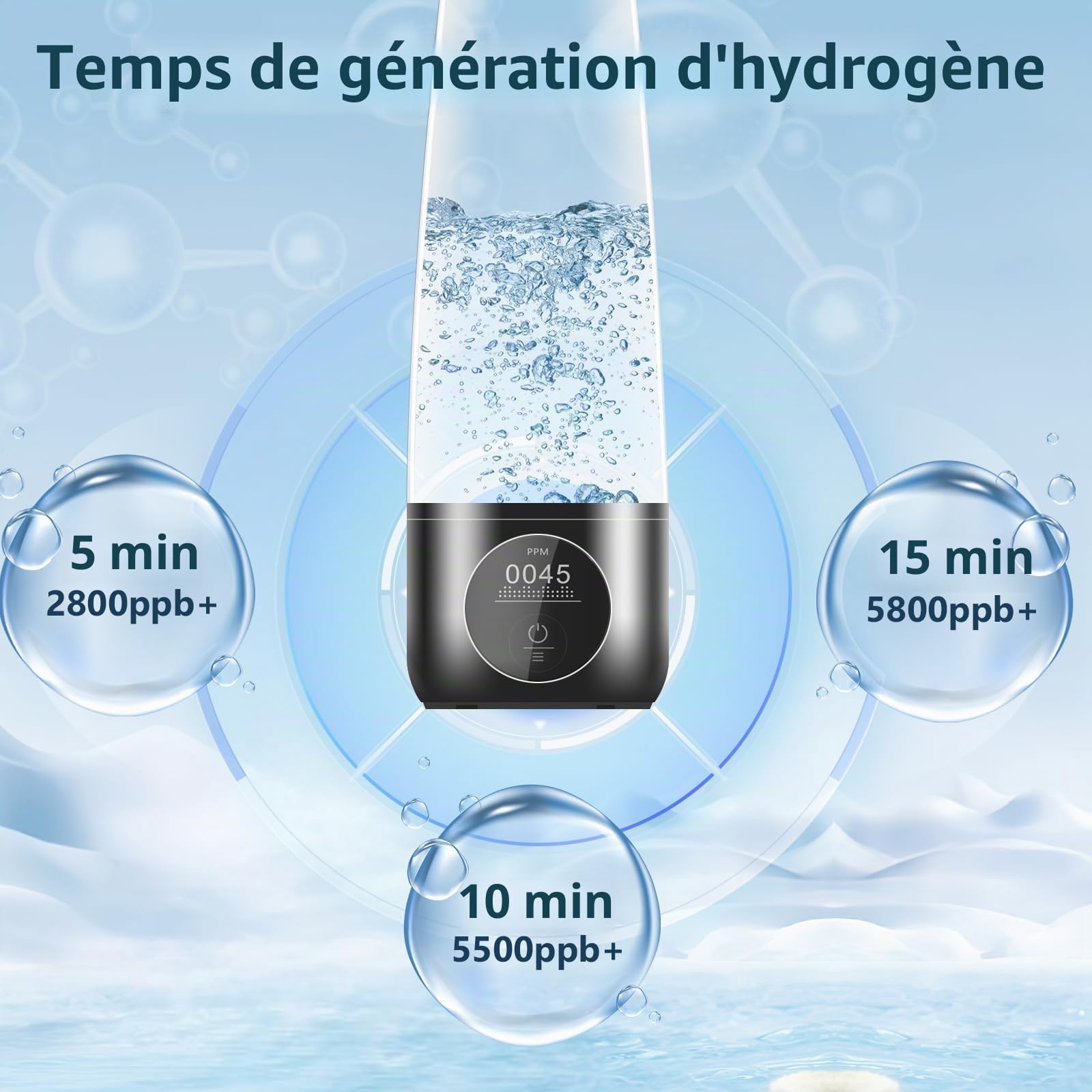 Dobaly Bouteille D'eau Hydrogène 5ème Génération H6 Pro 5500 ppb en 10 Min Bouteille D'eau Hydrogène Générateur D'hydrogène Bouteille avec Technologie SPE PEM Rechargeable Portable