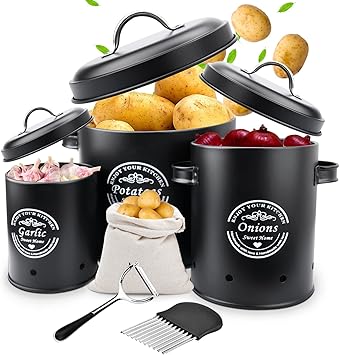 Avmvnvc Boite Pomme De Terre - Lot De 3 Rangement Pomme De Terre Oignons Ail Echalottes - Boite Oignons Ail Echalotte Avec Couvercle En Bambou - Boite Rangement Cuisine (Blanc, Rectangulaire