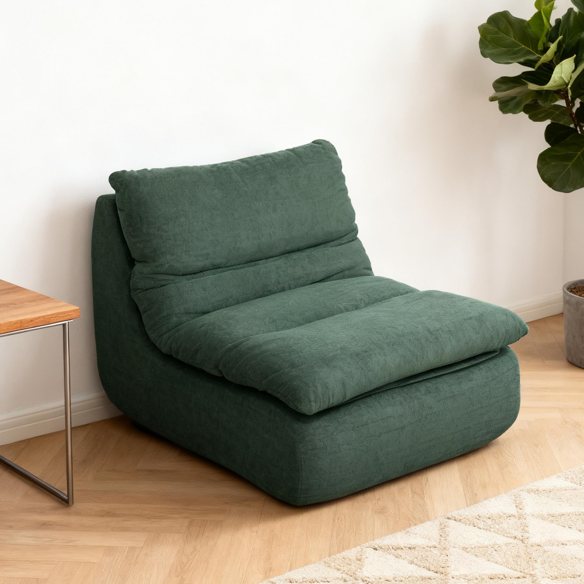 HOMCOM Canapé Paresseux chauffeuse 1 Place Fauteuil de Sol en Mousse Monobloc Ultra Haute densité, Fauteuil pour Salon, Chambre et Bureau, Charge 200 Kg, 82x103x75cm, Vert
