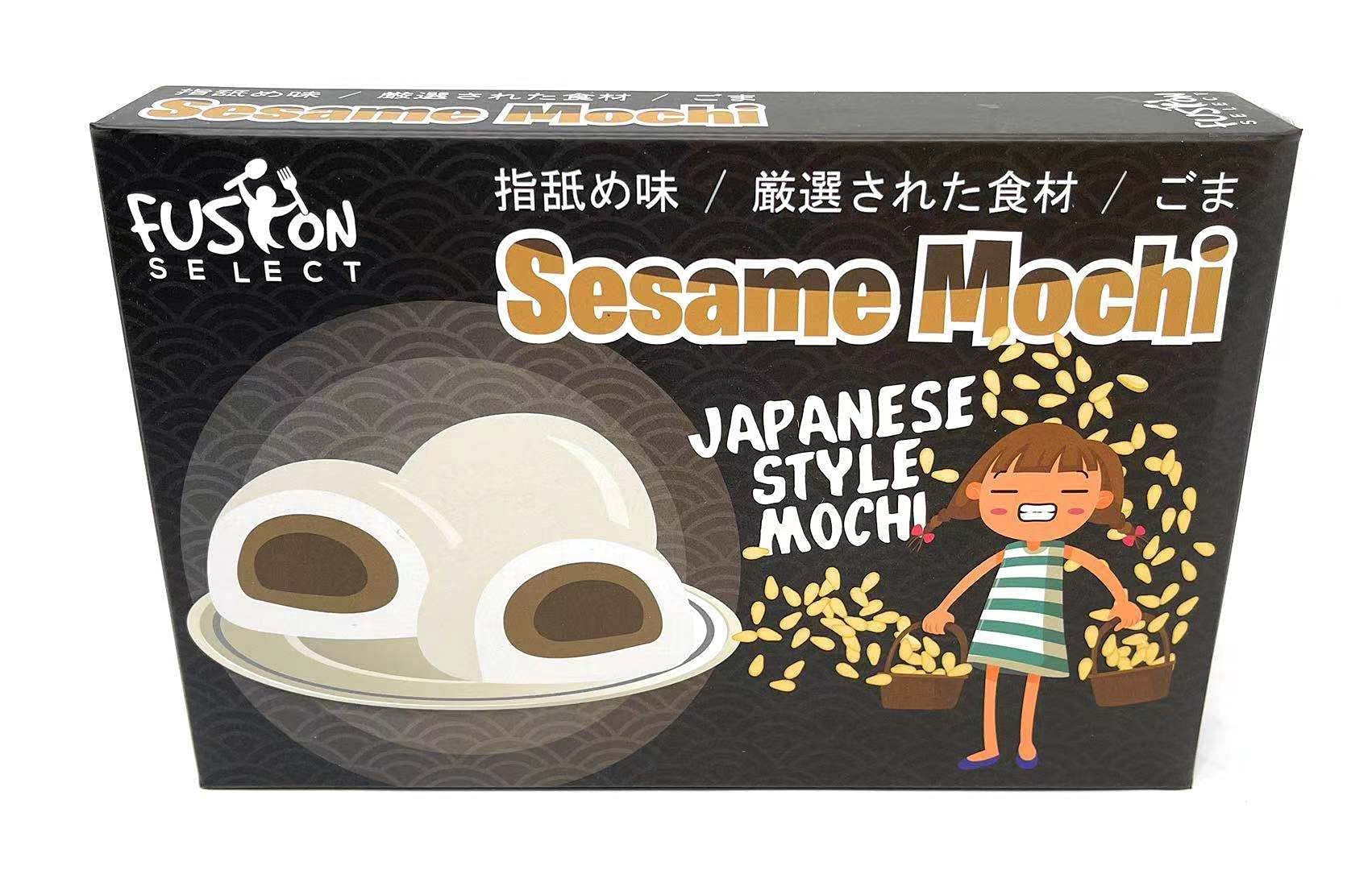 Fusion Select Mochi Daifuku Snacks - Traditional Japanese Rice Cakes with Filling - Flavored Asian Sweet Desserts for Family - Chewy and Soft Texture (Sesame)