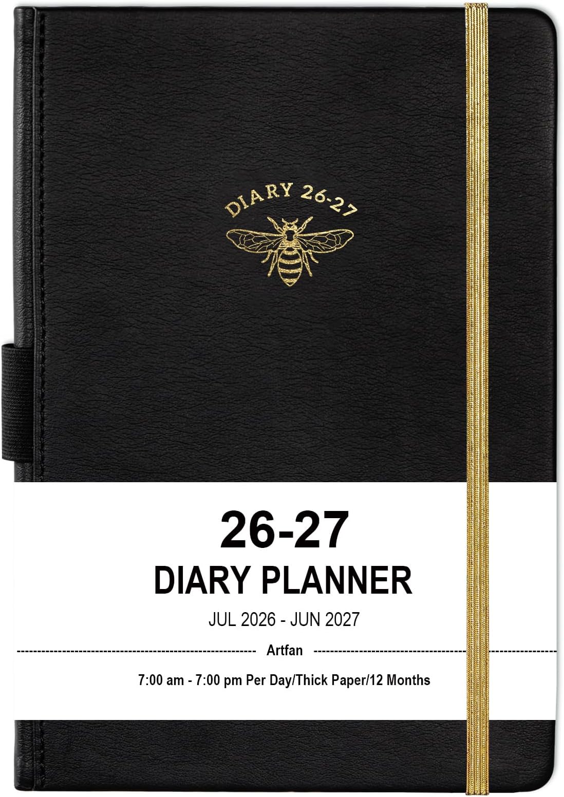 2026-2027 Diary - A5 Diary 2026-2027 Day Per Page, July 2026 to June 2026, Productivity A5 Daily Planner, with Monthly Tabs, Inner Pocket, Black, Banded, 14.5 X 21 cm