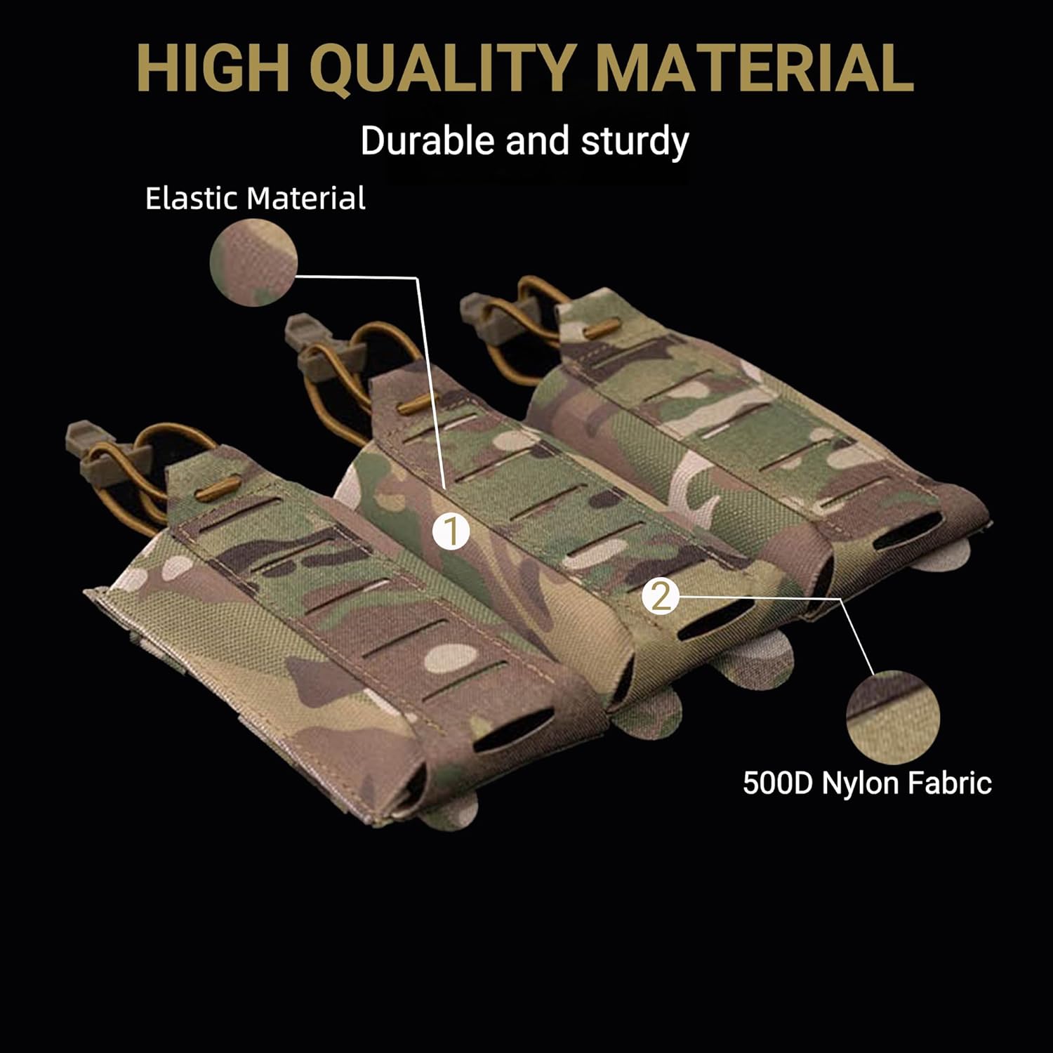 UniPro MG-87 Tactical Triple Magazine Pouch, Multicam Camo, Nylon, 9.4x5.5 Inch, Open Top Design, Elastic Bungee Retention, MOLLE Compatible